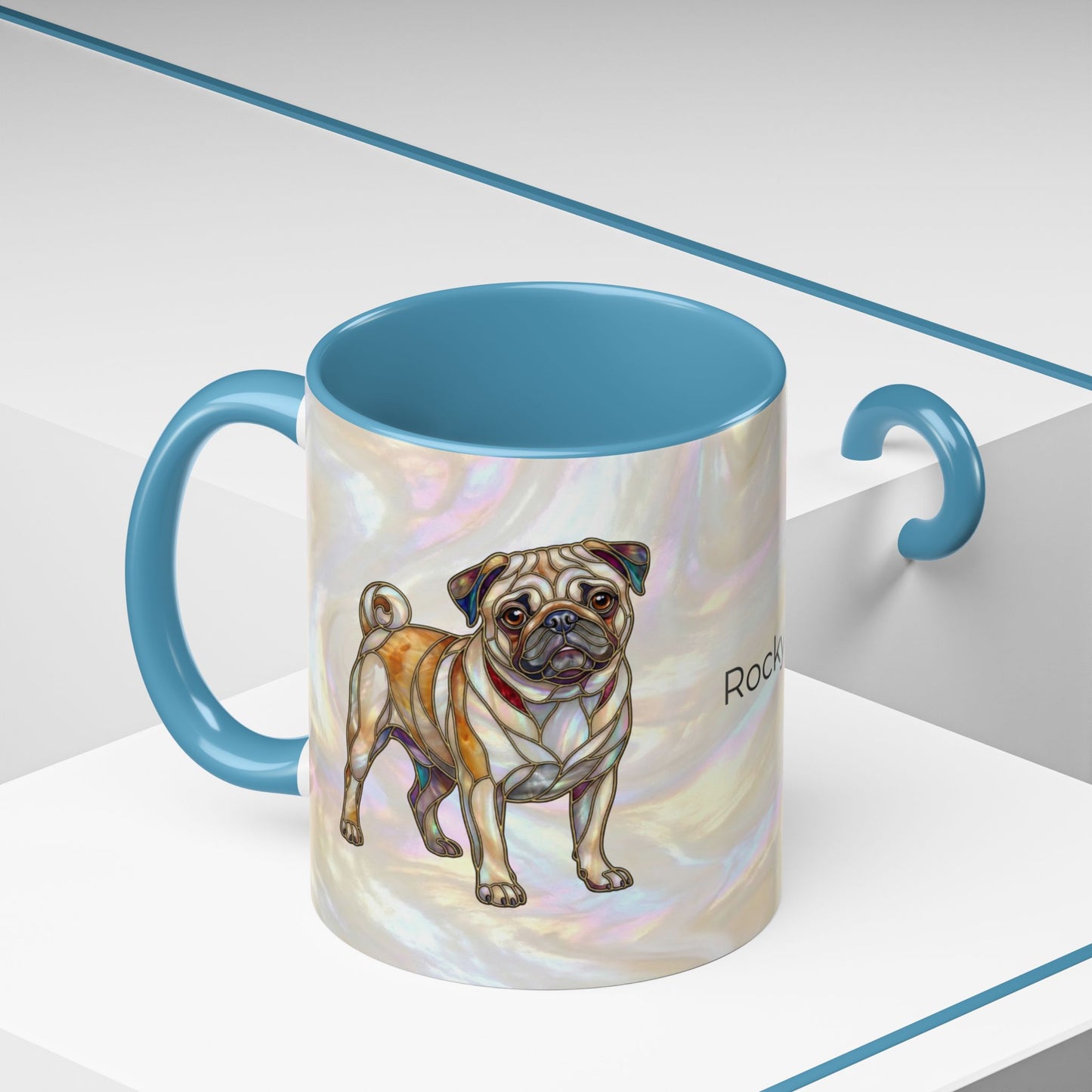 Personalized Pug Accent Coffee Mug –  Stained Glass Design (11/15oz) - 14547