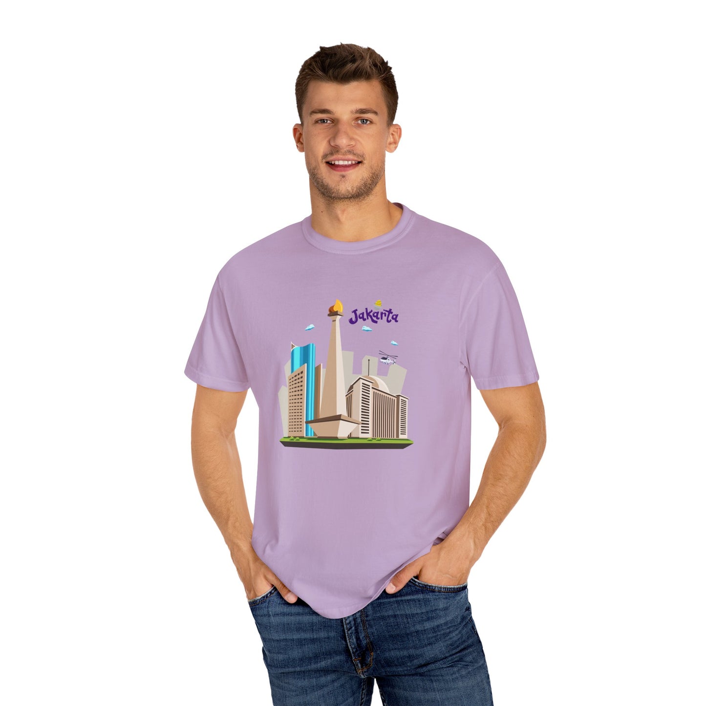 Jakarta Cityscape Unisex Garment-Dyed T-Shirt - Casual Travel Tee - 12129