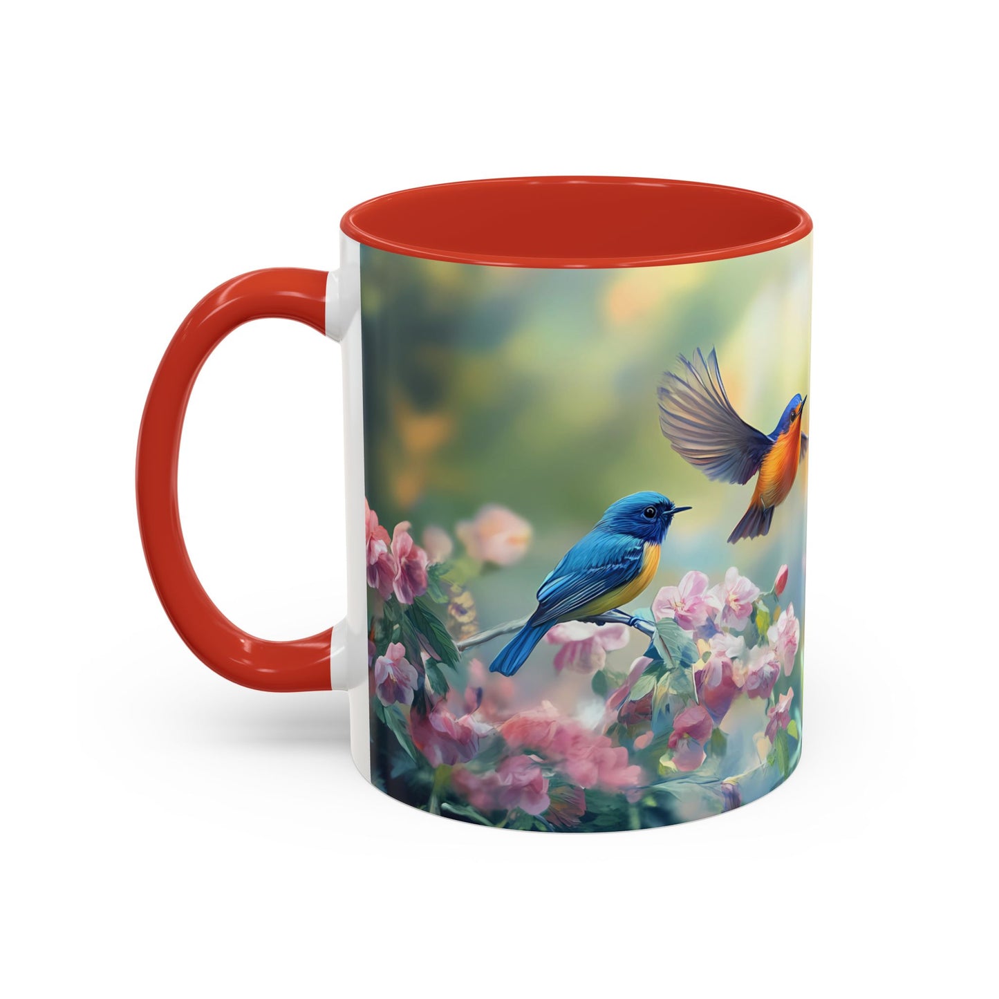 Charming Nature-Inspired Accent Coffee Mug with Colorful Birds & Flowers - 11913