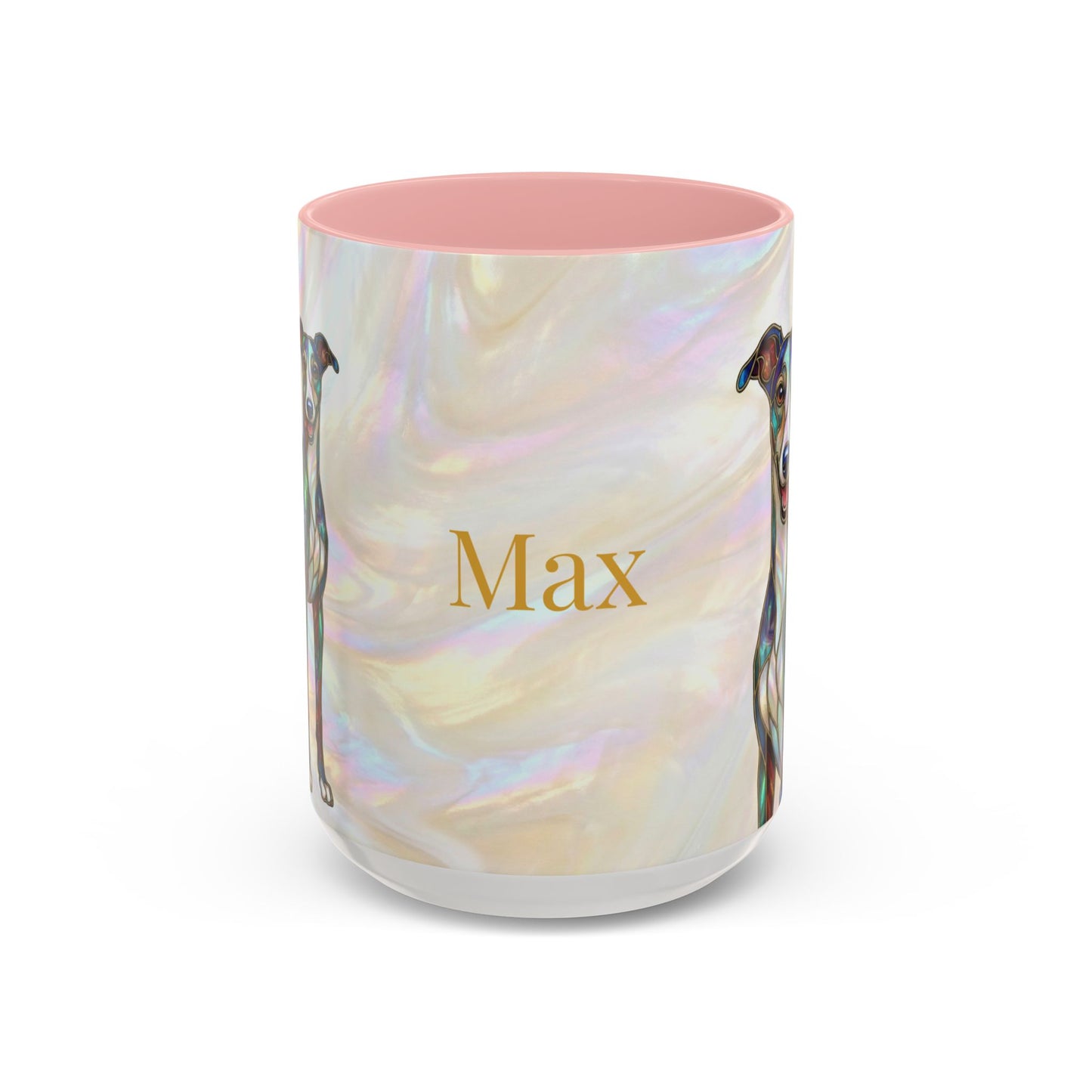 Personalized Greyhound Coffee Mug – Stained Glass Dog Accent Mug (Name Customizable)  - 14523