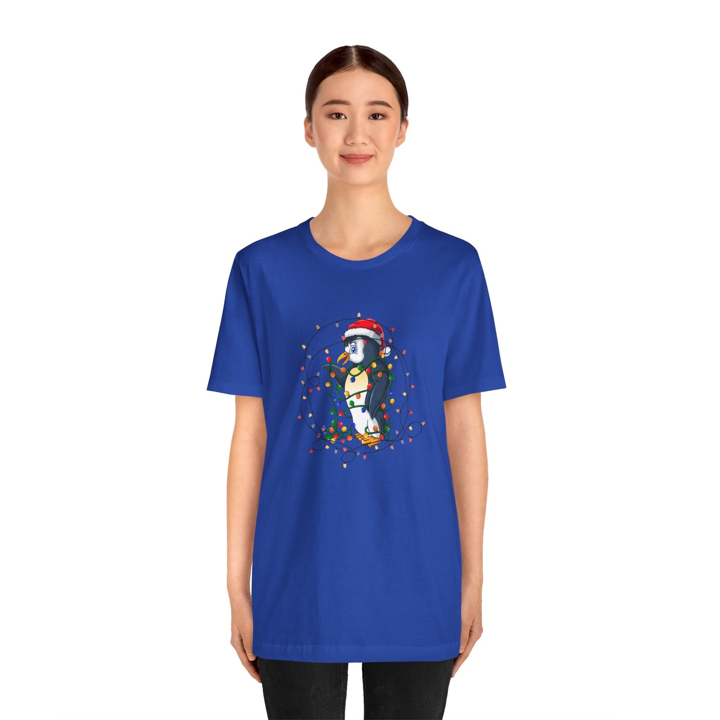 Penguin with Christmas Light - Unisex Jersey Short Sleeve Tee - 10407