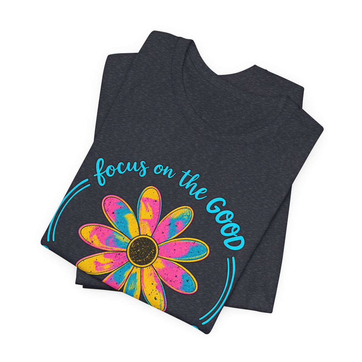 Focus on the Good T-Shirt, Colorful Retro Daisy Graphic Tee - 14563