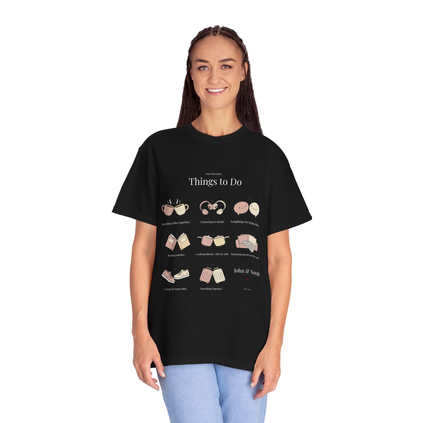 Our Favourite Things to Do Together – Personalised Valentine’s Illustration T-Shirt Gift - 14720