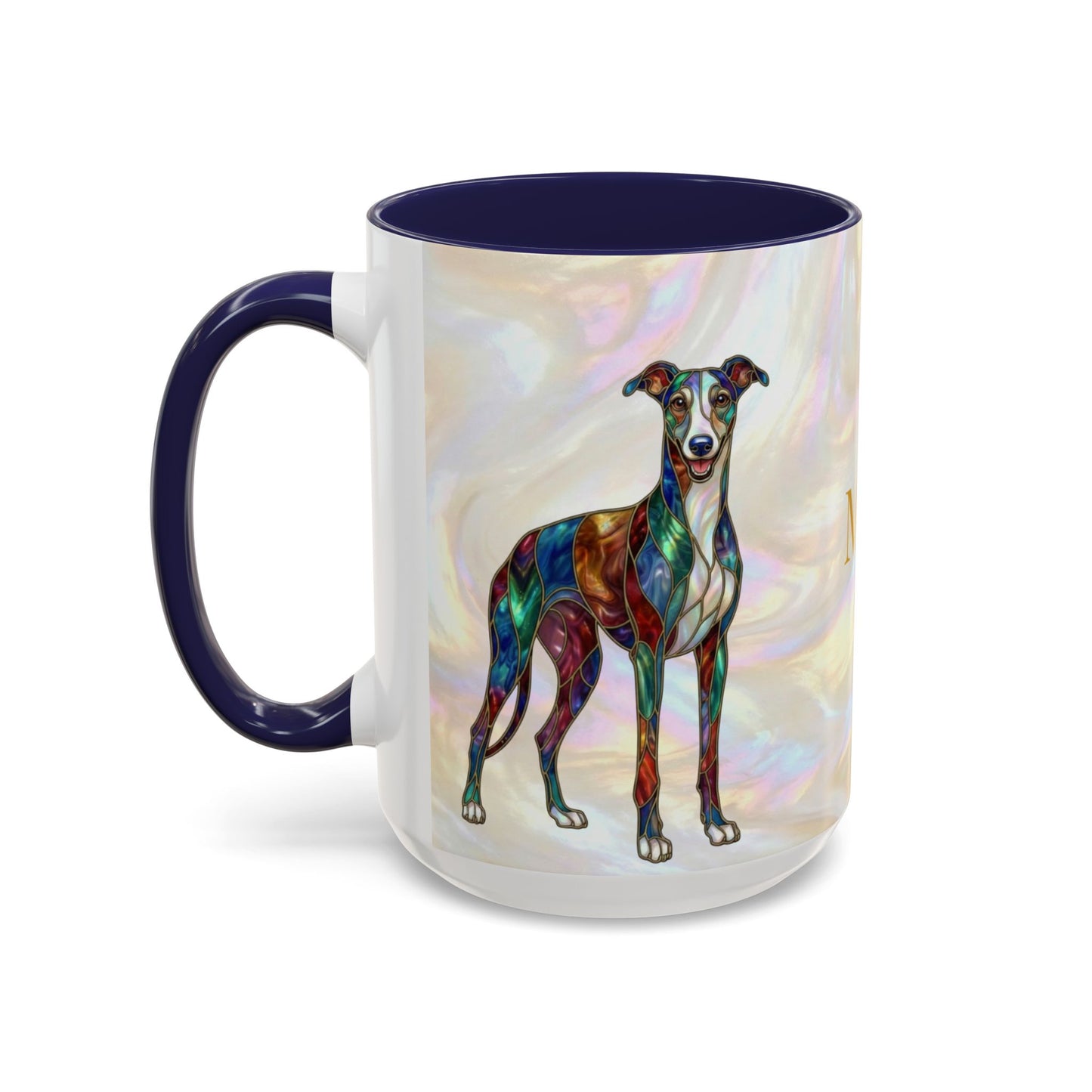 Personalized Greyhound Coffee Mug – Stained Glass Dog Accent Mug (Name Customizable)  - 14523