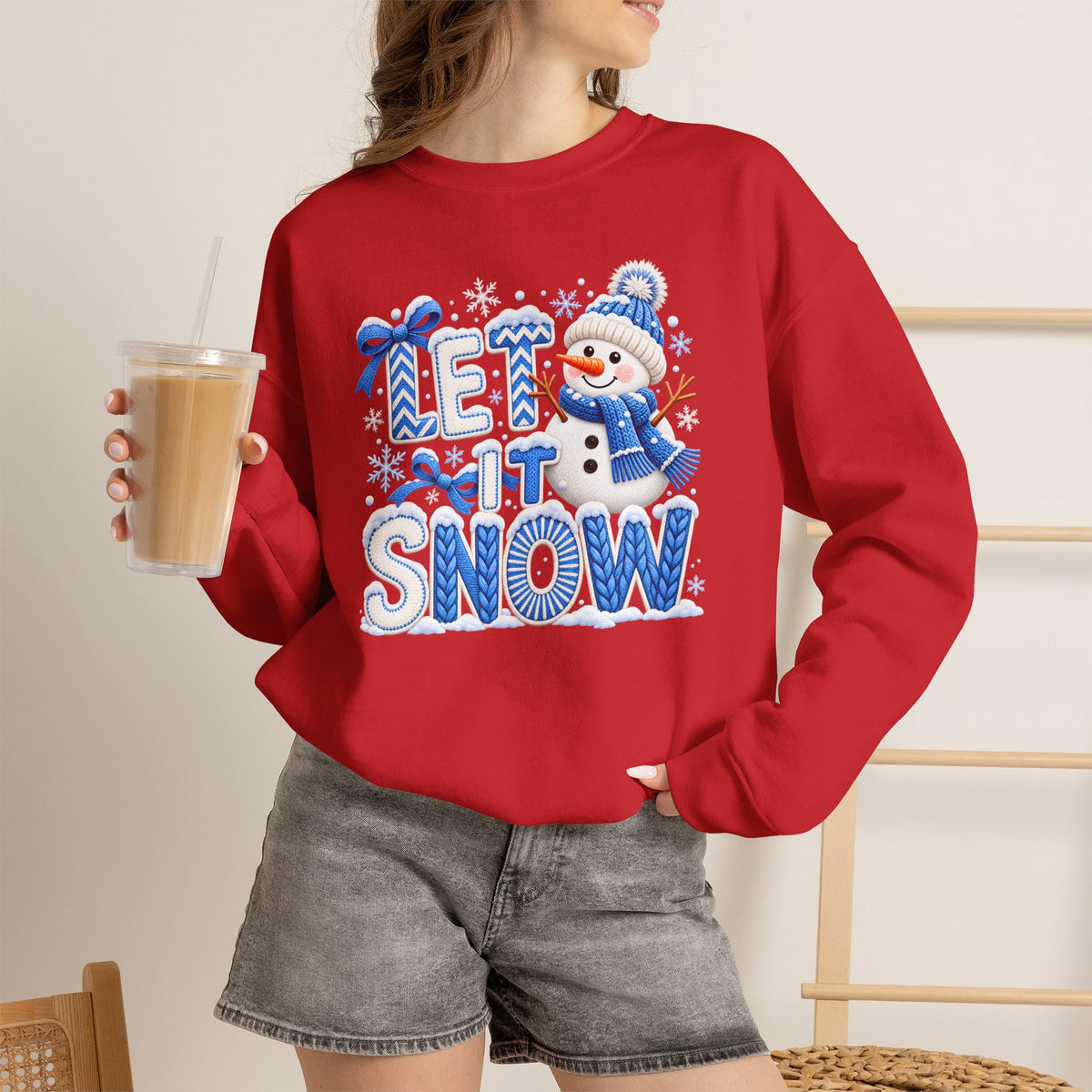 Let It Snow Sweatshirt,  Cute Snowman Winter Christmas Crewneck - 14545