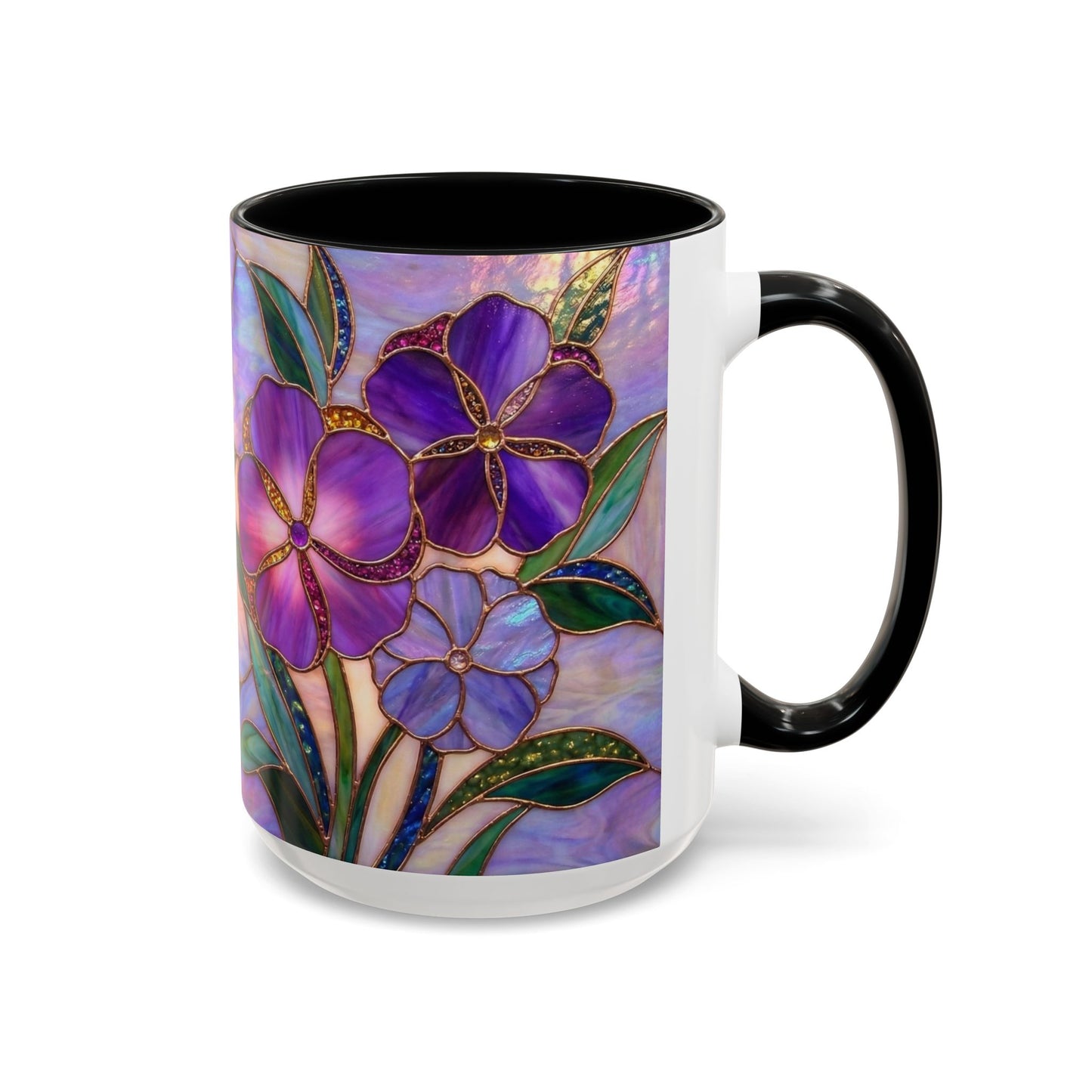 Stained Glass Violet Flowers Accent Coffee Mug, 11/15oz - 14537