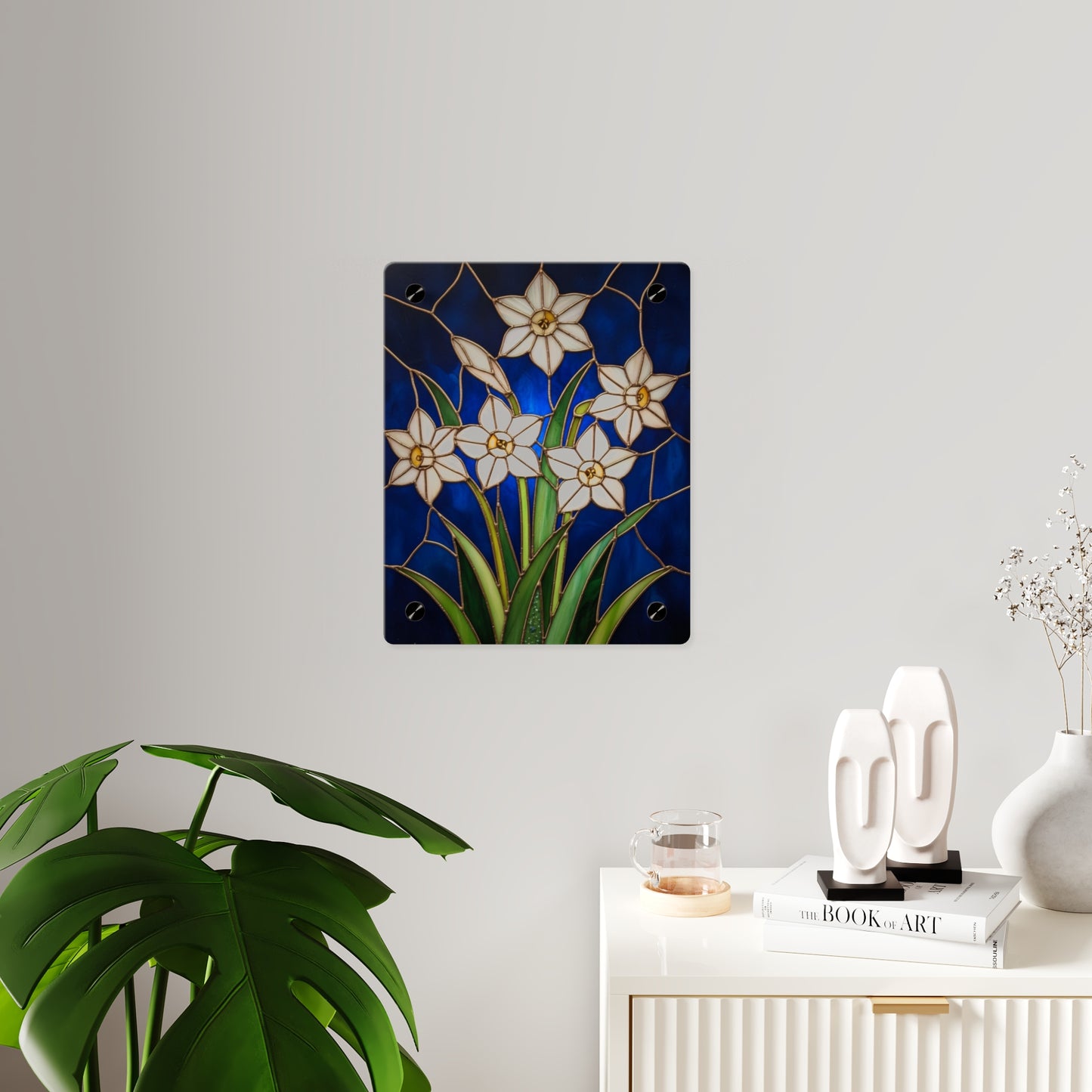 Whitepaper Narcissus Acrylic Wall Art Panel — (Floral Modern Decorative Plaque) - 14598
