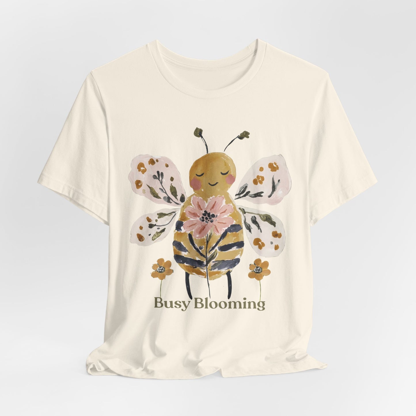 Busy Blooming Bee T-Shirt, Cute Watercolor Floral Bee Tee - 14960