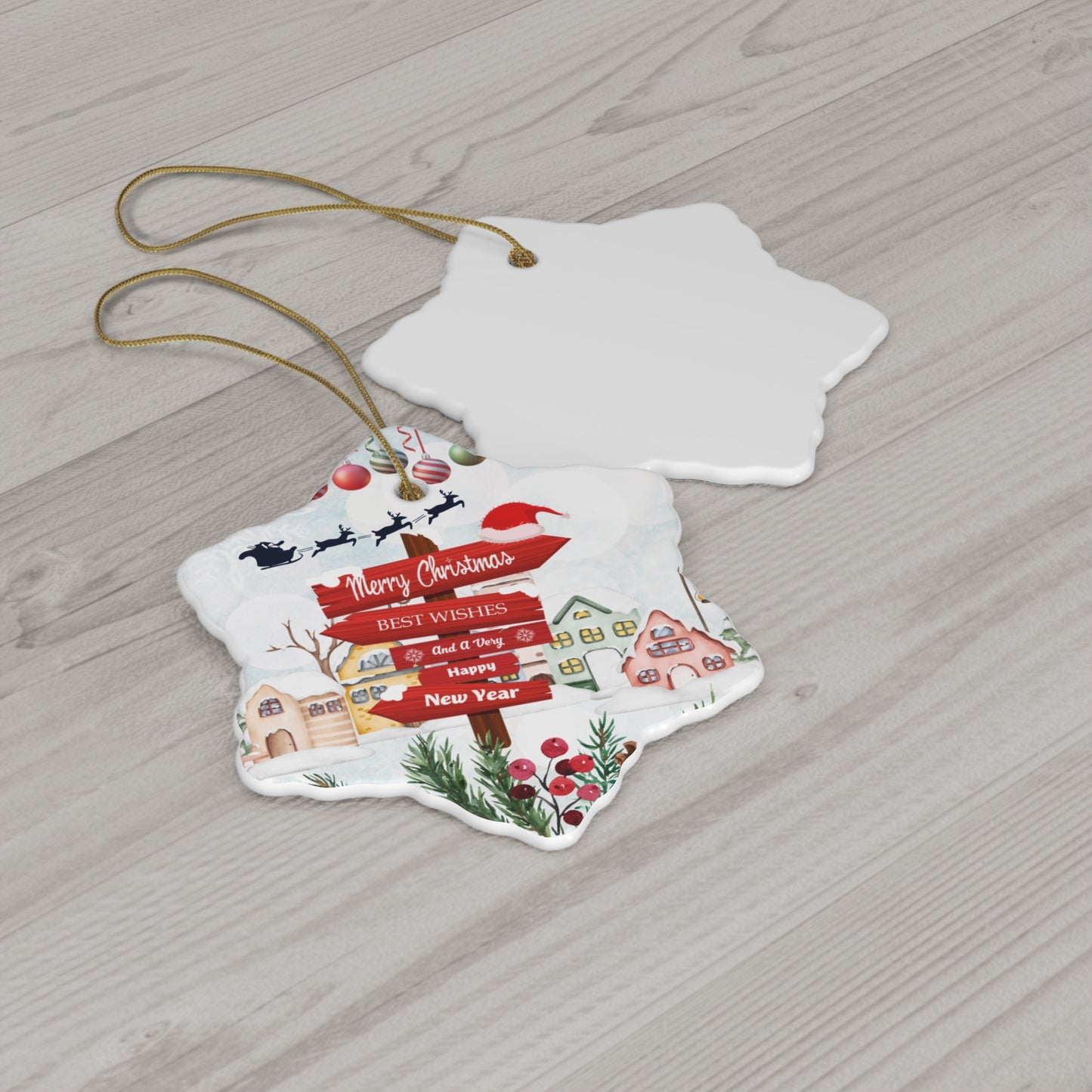 Merry Christmas Sign - Ceramic Ornament, 4 Shapes