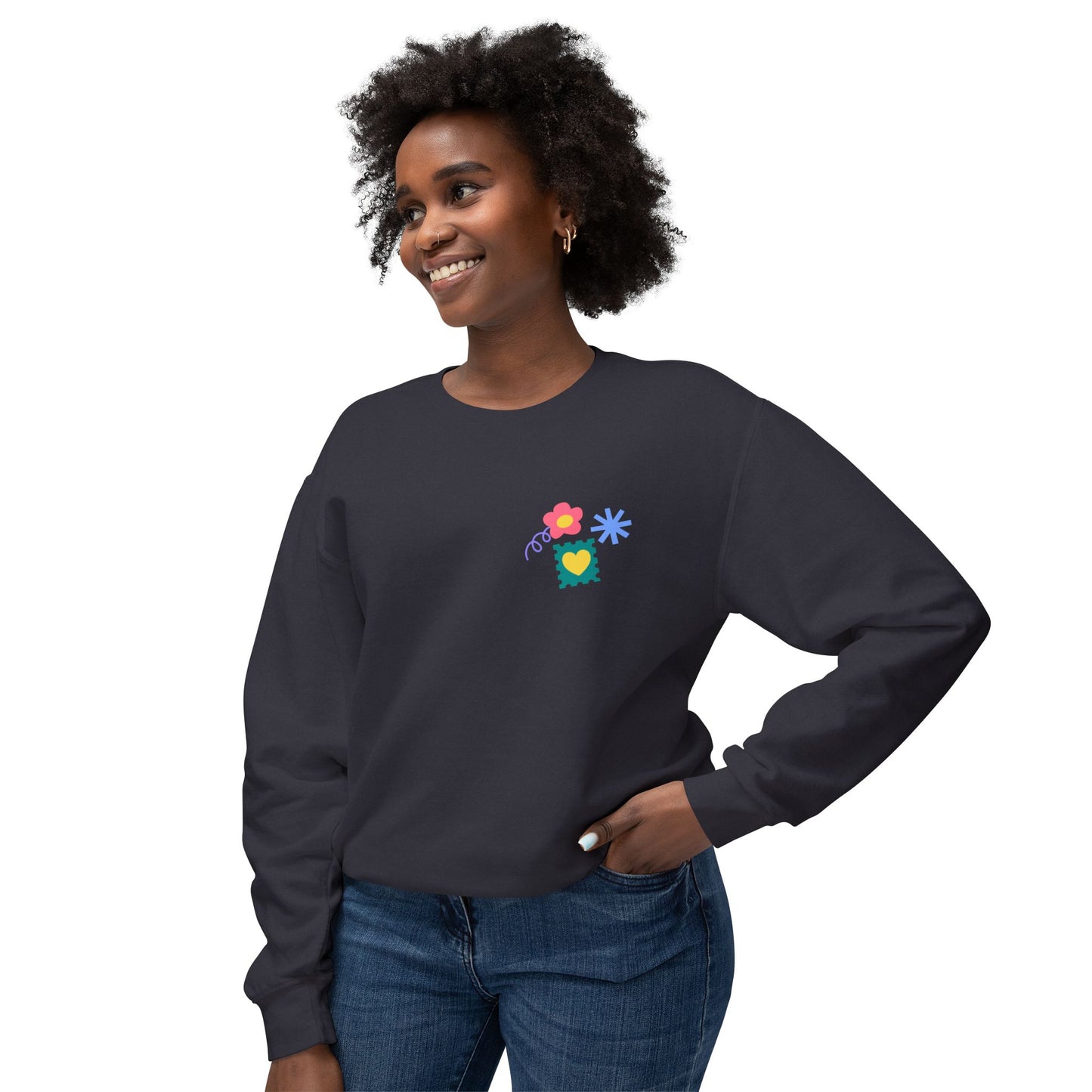 Flowers, Heart, Rainbow, Happy Face - Unisex Lightweight Crewneck Sweatshirt - 11485