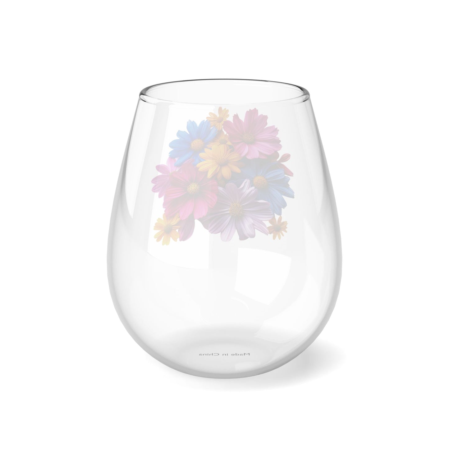 Bright Flowers - Stemless Wine Glass, 11.75oz