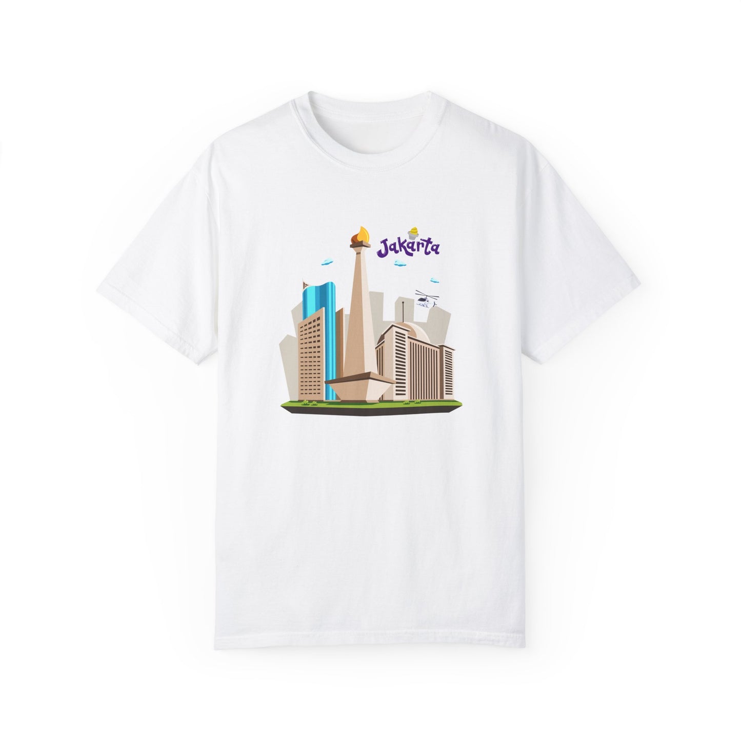 Jakarta Cityscape Unisex Garment-Dyed T-Shirt - Casual Travel Tee - 12129
