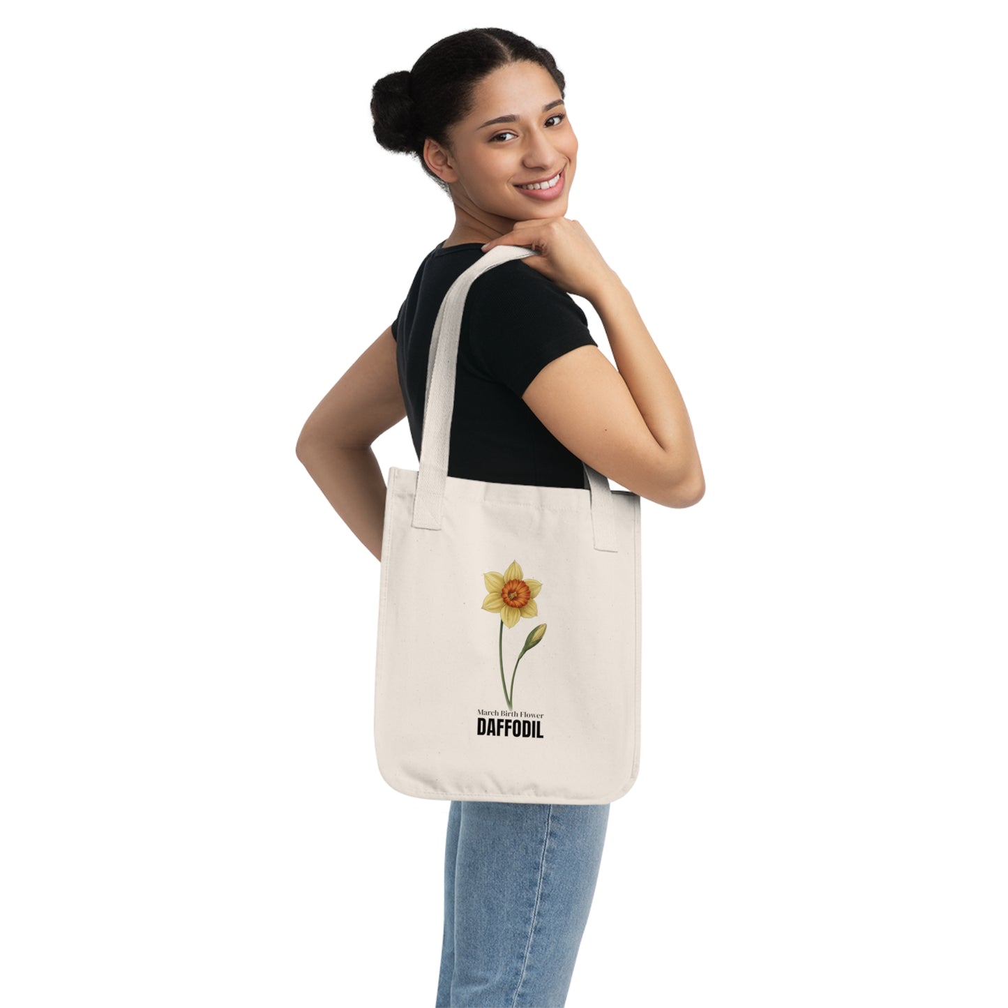 March Birth Flower Tote Bag – Daffodil Botanical Canvas Bag, March Birthday Gift for Her - 14796