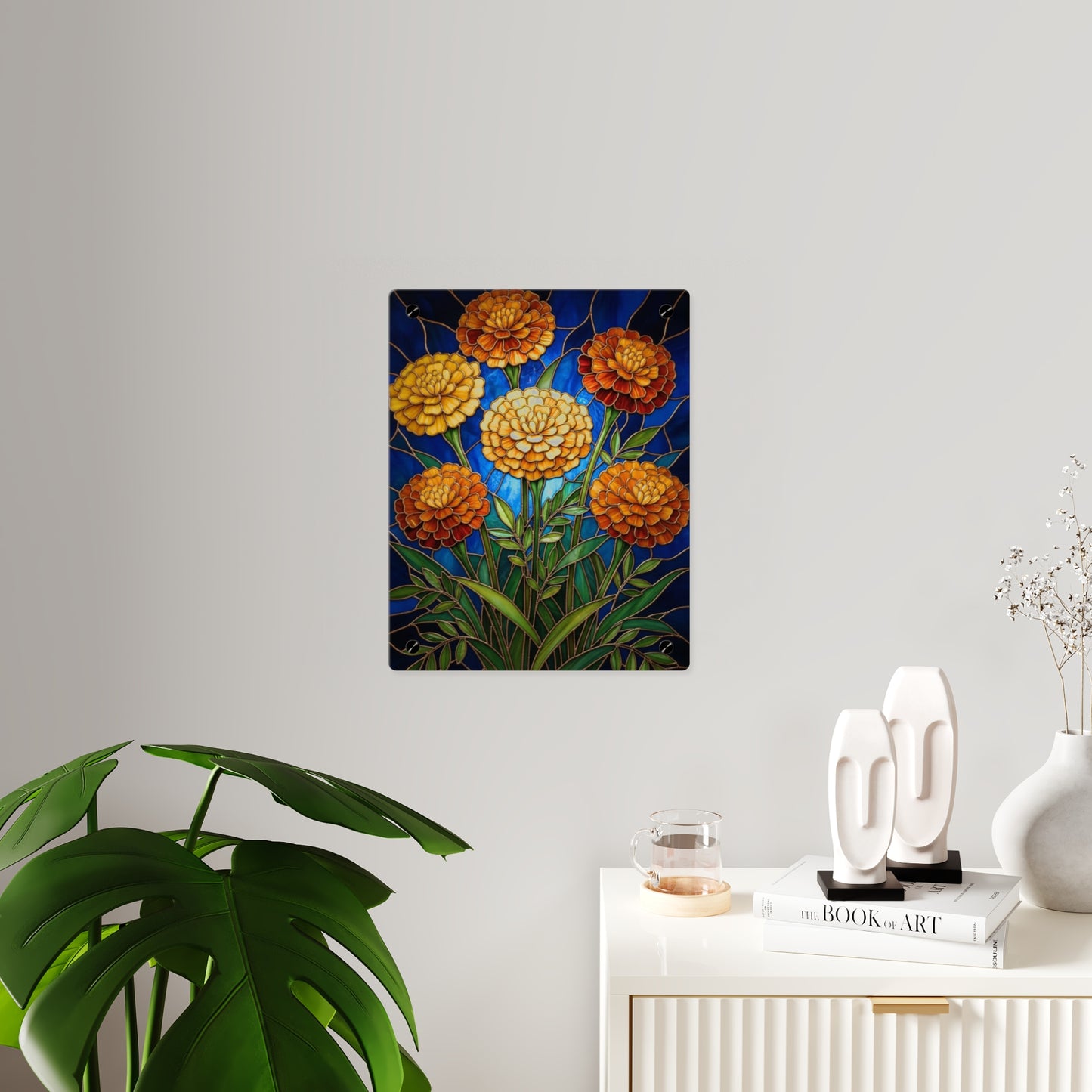 Marigold Bloom Acrylic Wall Art Panel — Botanical Floral Home Decor - 14608