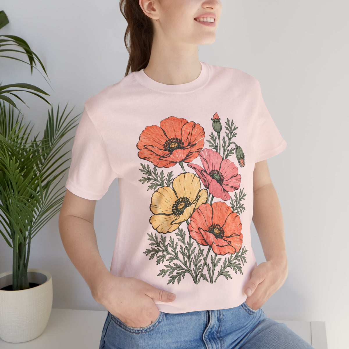 Floral Poppies T-Shirt, Vintage Wildflower Graphic Tee - 14988