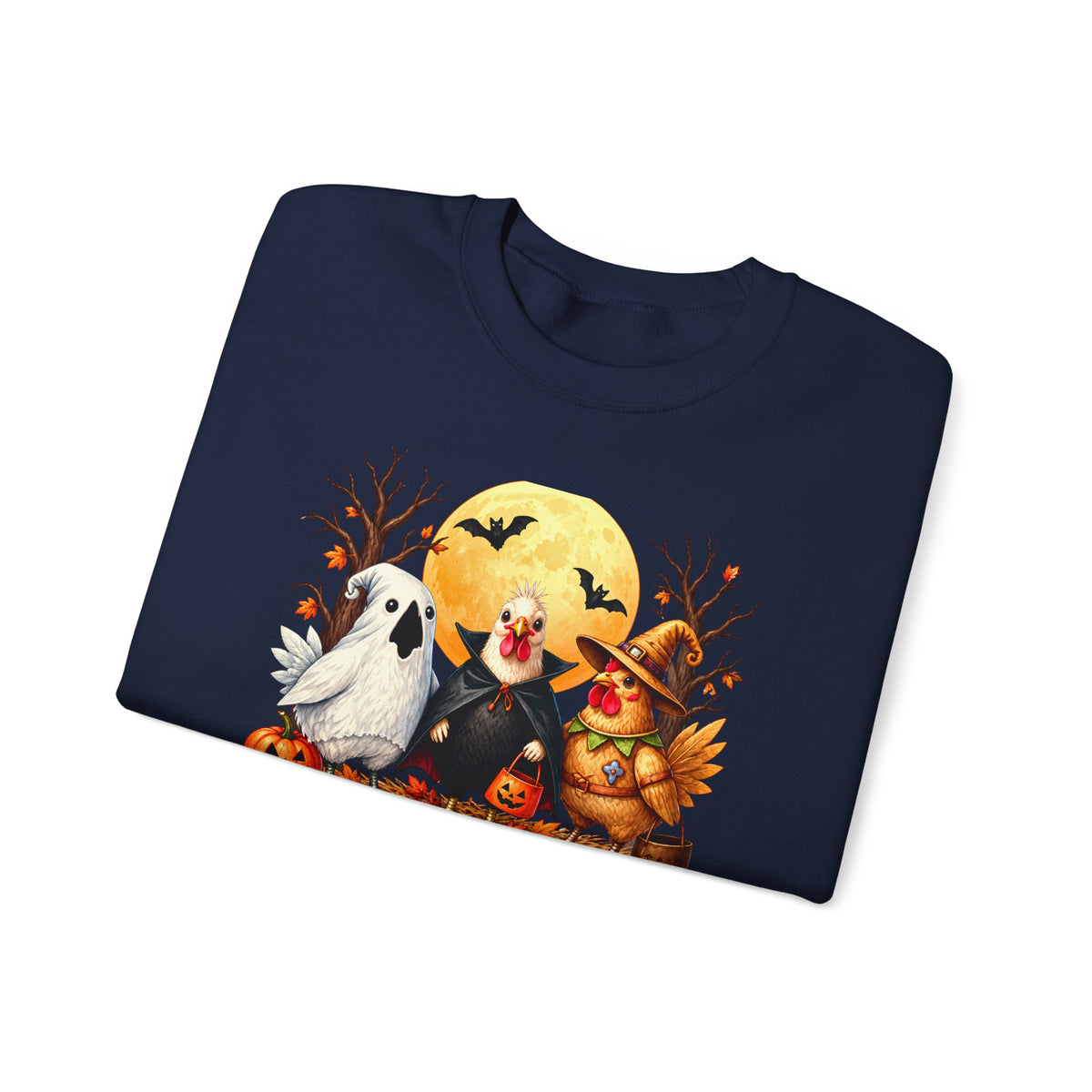 Trick or Tweet Halloween Sweatshirt, Cute Costume Chickens & Ghost Crewneck- 14512