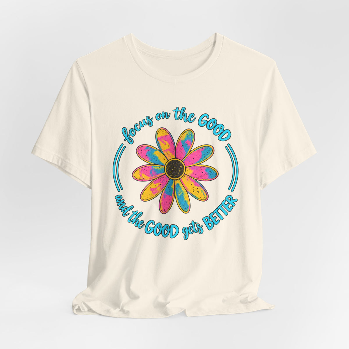 Focus on the Good T-Shirt, Colorful Retro Daisy Graphic Tee - 14563