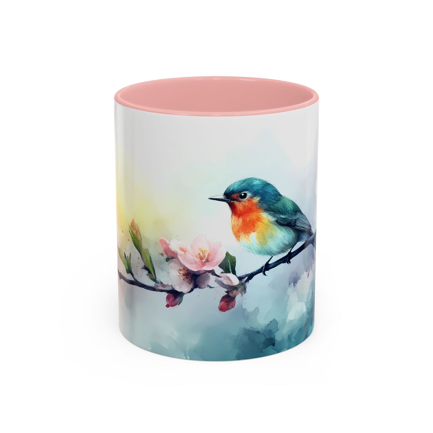 Whimsical Bird & Blossom Accent Coffee Mug - Perfect for Nature Lovers - 11886