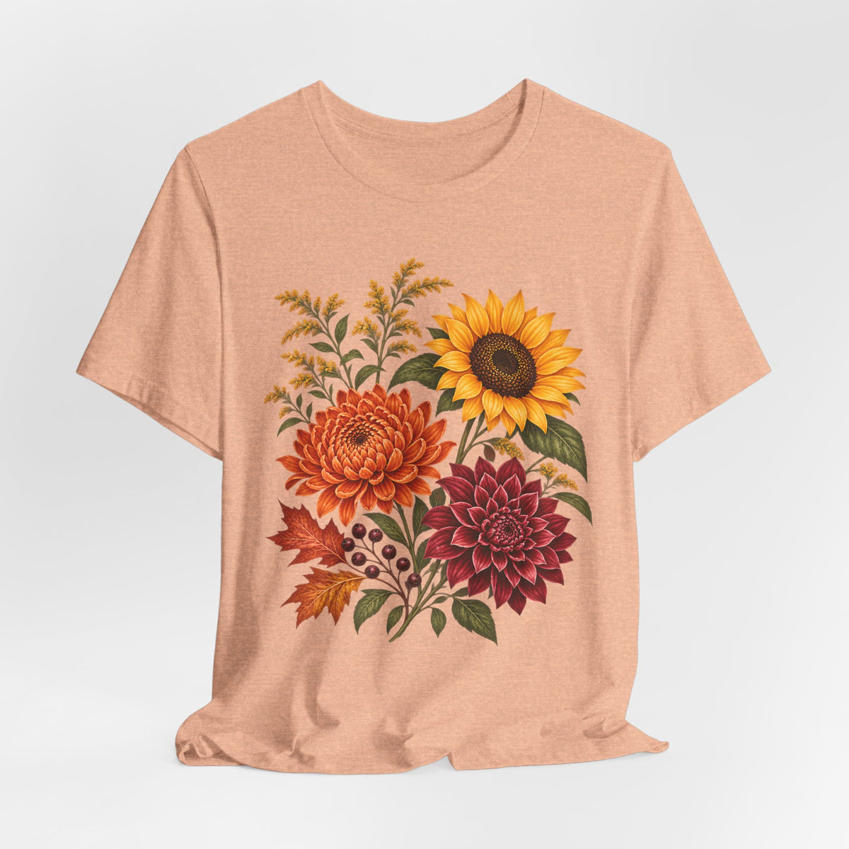 Autumn Wildflower Bouquet T-Shirt, Vintage Botanical Floral Tee - 14565