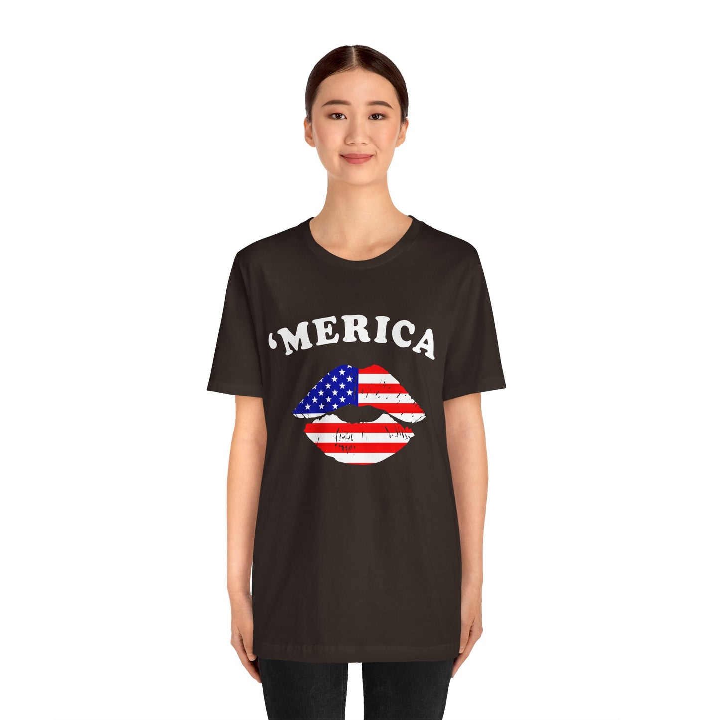 'Merica Unisex Jersey Tee, Patriotic Short Sleeve Shirt, USA Flag Design, Independence Day Apparel, Festival Wear, Summer Casual - 13519