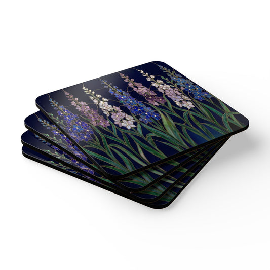 Larkspur Floral  Cork Coaster Set – Vintage Bouquet Drink Coasters (4-Pack) - 14617