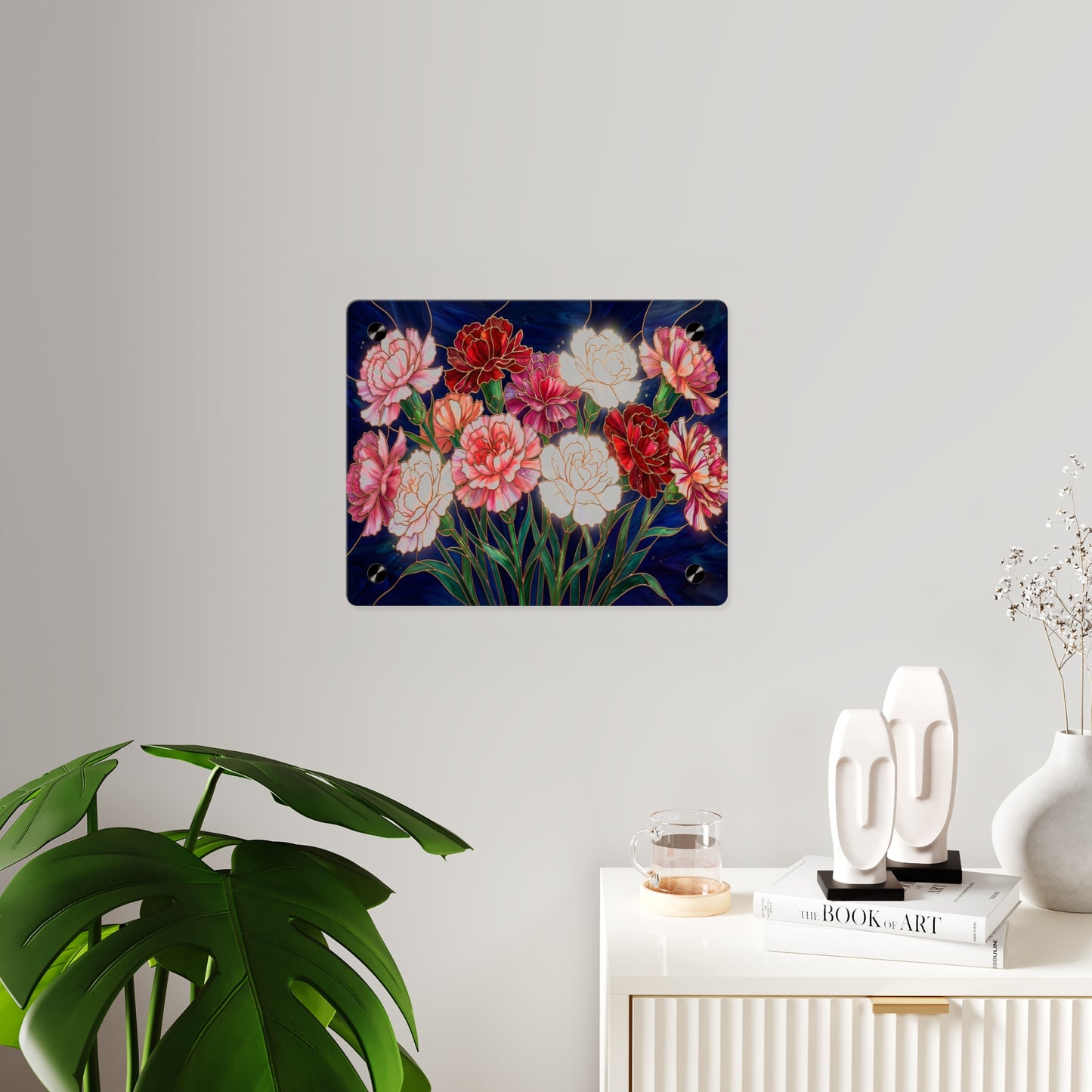 Carnation Bouquet Acrylic Wall Art Panel — Floral Home Décor - 14599
