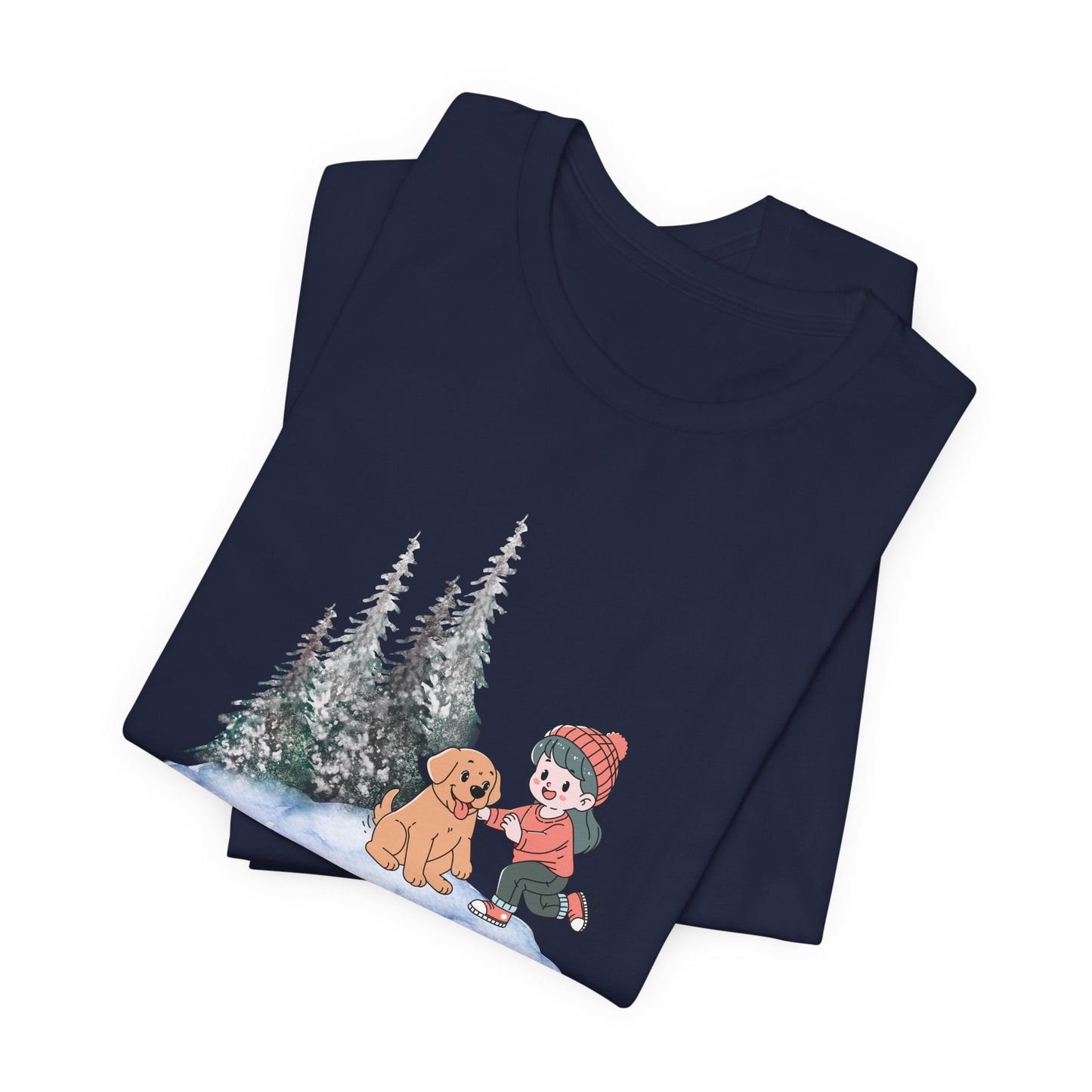 Winter Trees, Girl & Puppy - Unisex Jersey Short Sleeve Tee - 10279