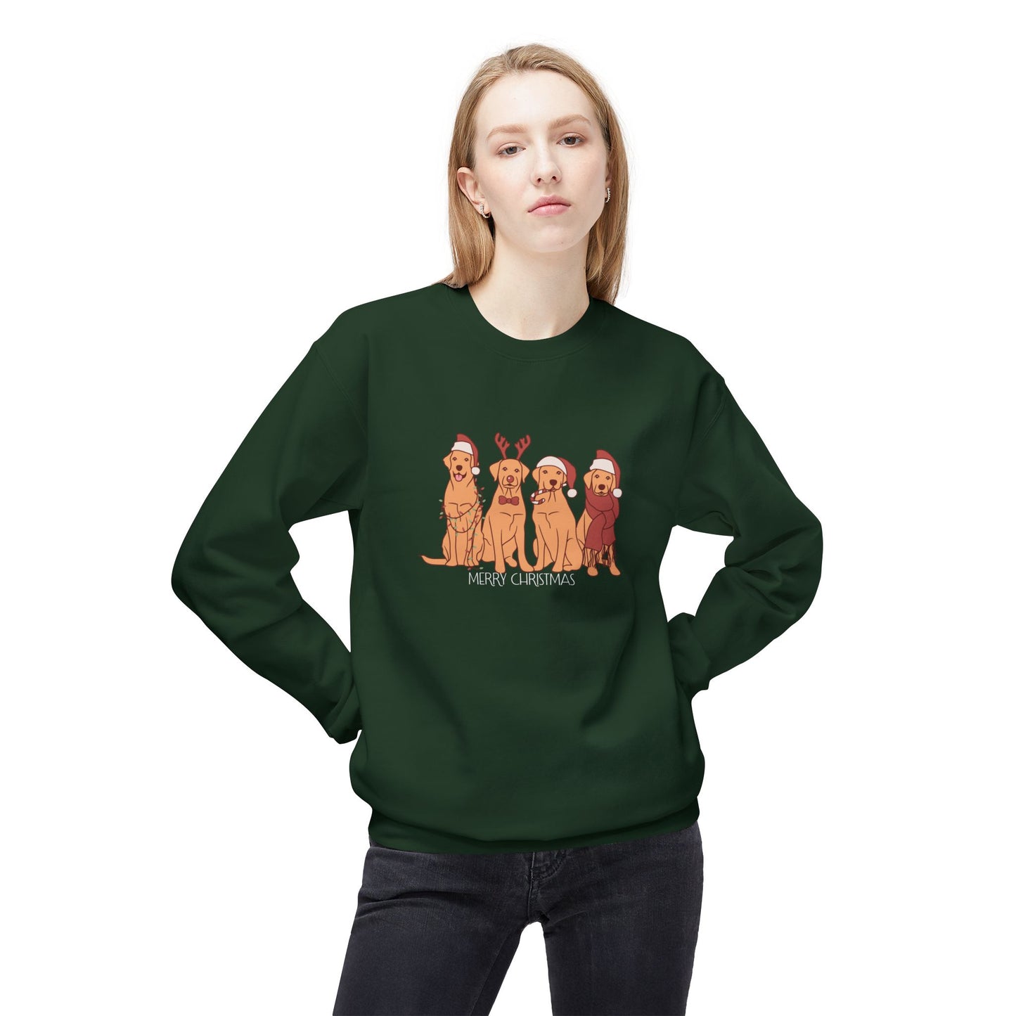 Dogs, Merry Christmas - Unisex Midweight Softstyle Fleece Crewneck Sweatshirt - 10268