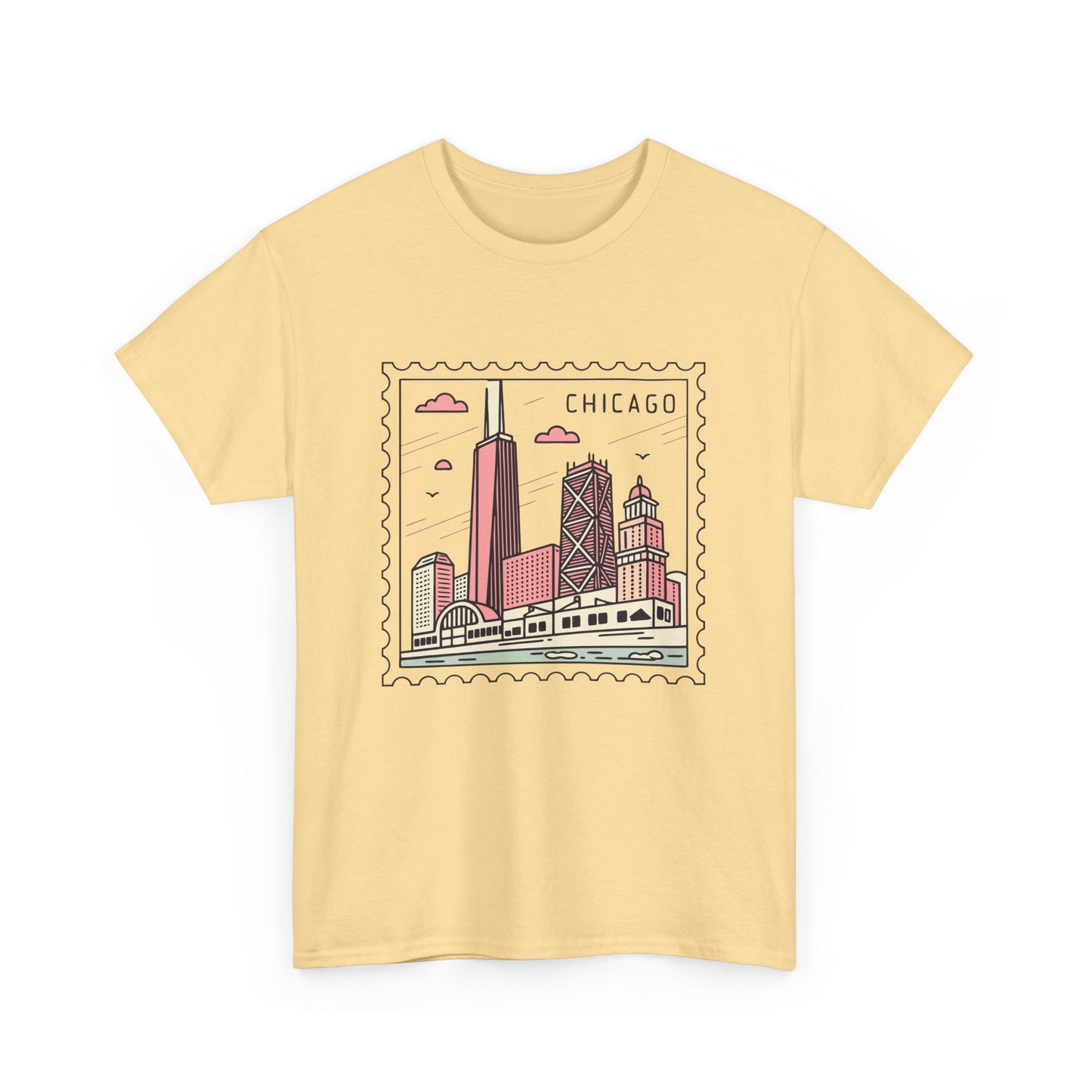 Chicago Skyline Postage Stamp Unisex Heavy Cotton Tee - 12130