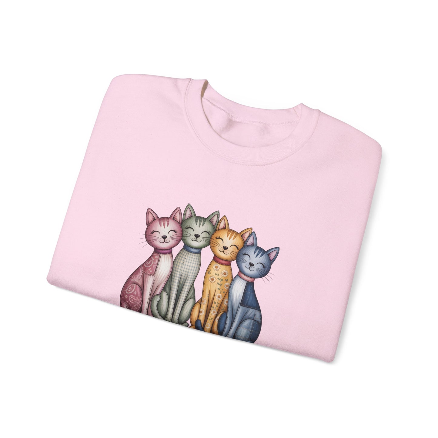 Happy Cats Illustration Sweatshirt – Colorful Cat Art Crewneck - 14770