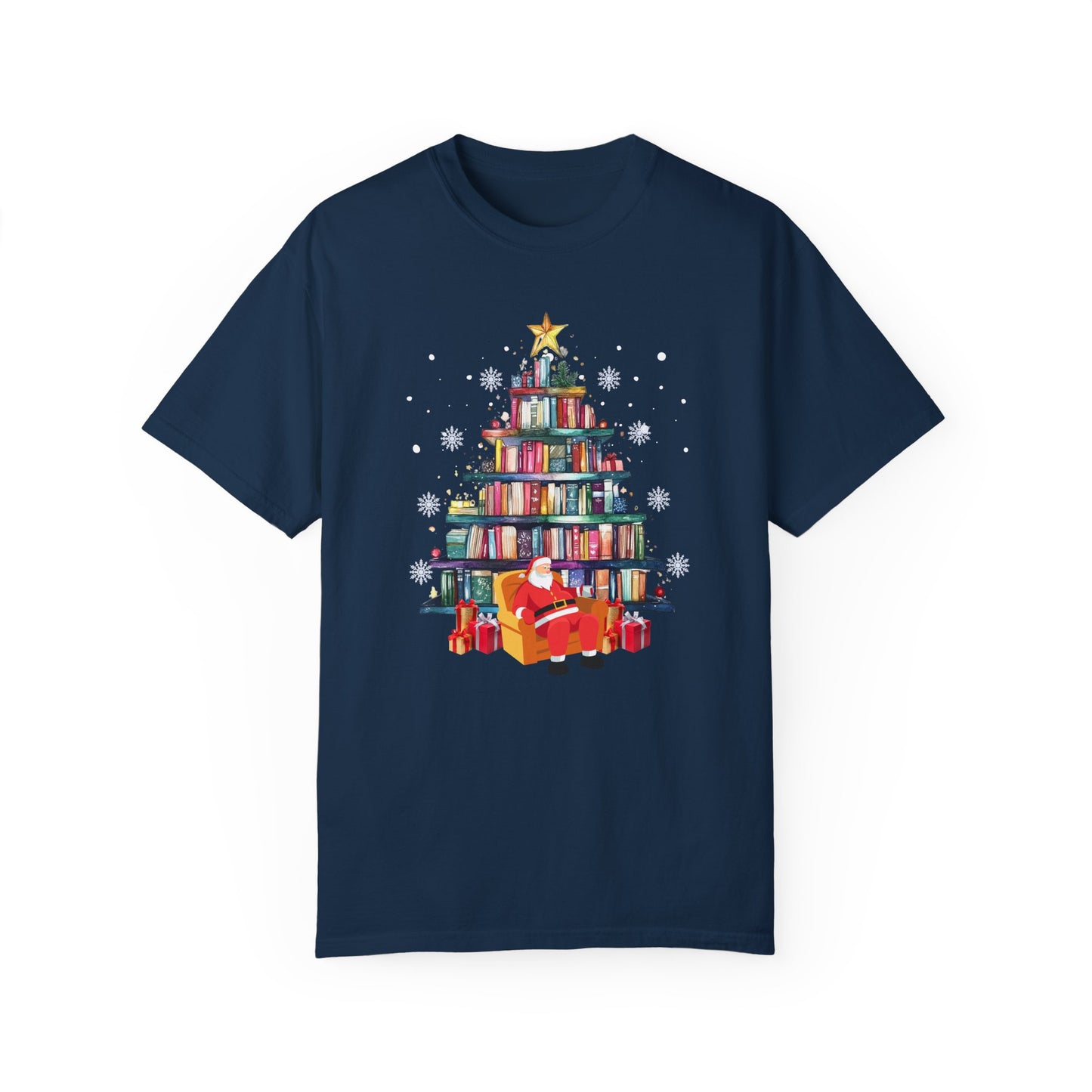 The Book Lover's Christmas Tree - Unisex Garment-Dyed T-shirt