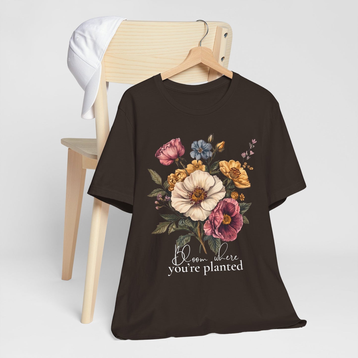 Bloom Where You’re Planted Floral T-Shirt, Vintage Botanical Graphic Tee -  14933