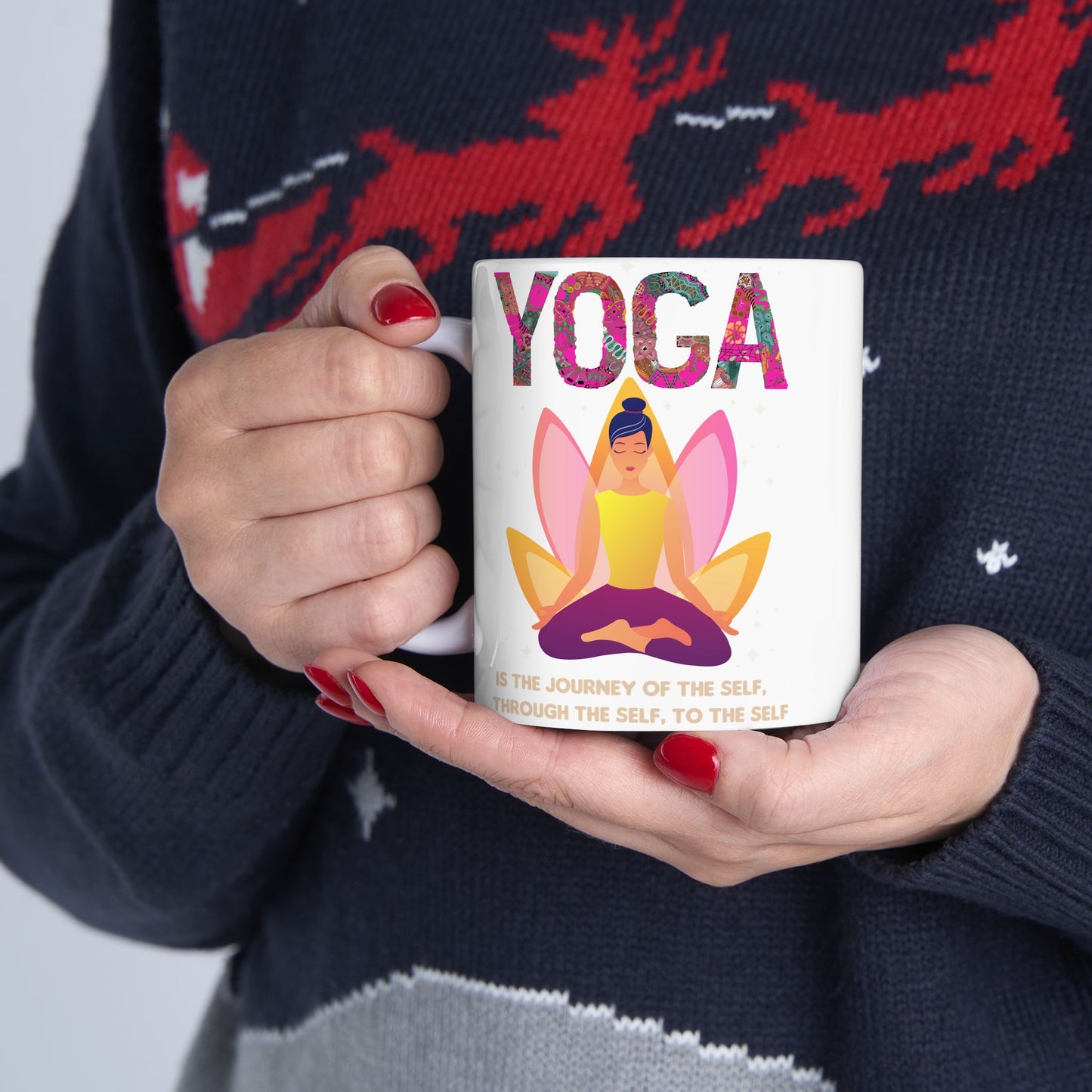 "Yoga Is The Journey Of The Self Through The Self To The Self" Ceramic Mug, 11/15oz - 13213