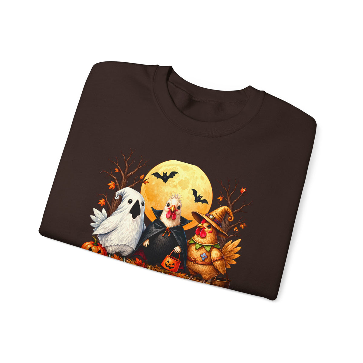 Trick or Tweet Halloween Sweatshirt, Cute Costume Chickens & Ghost Crewneck- 14512