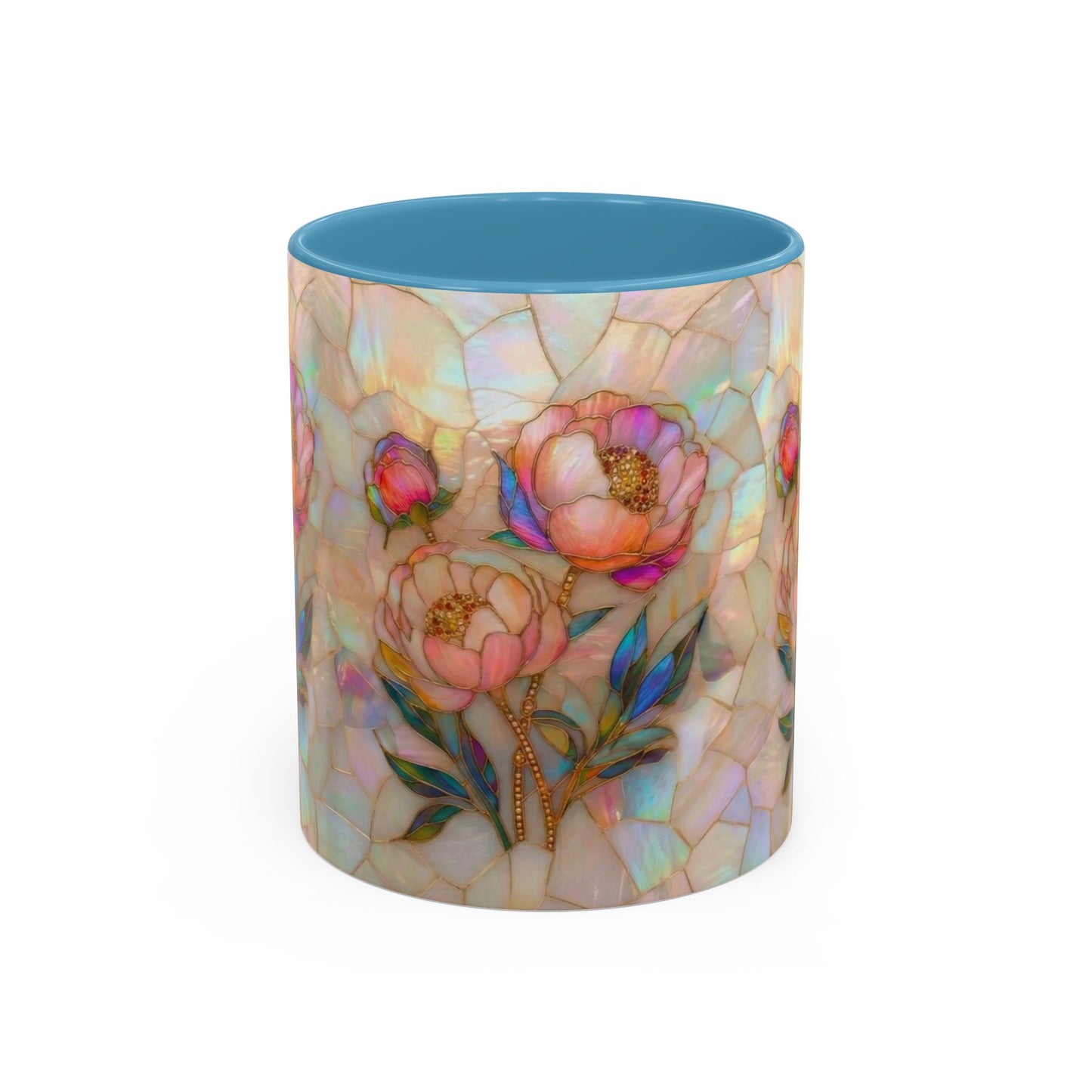 Peony Stained Glass Accent Coffee Mug – Floral Art 11/15oz - 14519