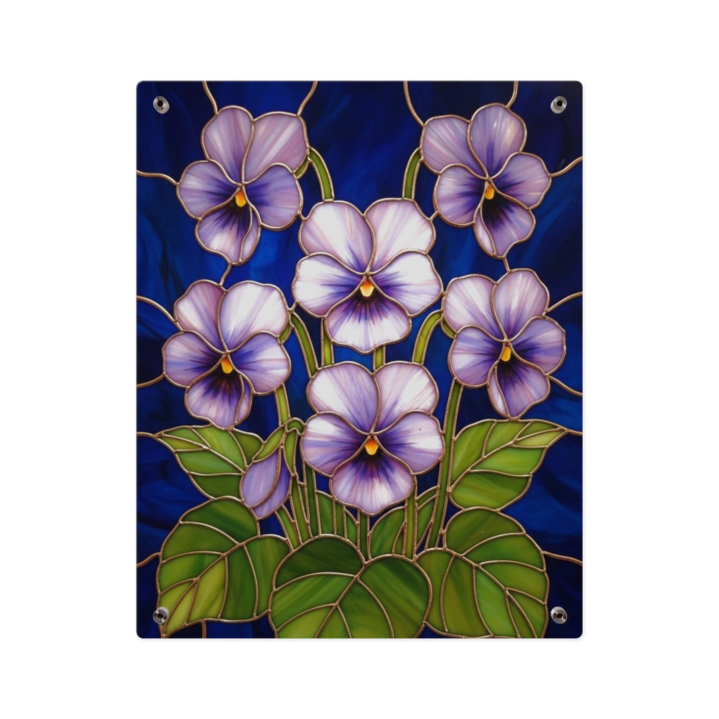 Violet Floral Acrylic Wall Art Panel — Purple Violets on Deep Blue - 14600