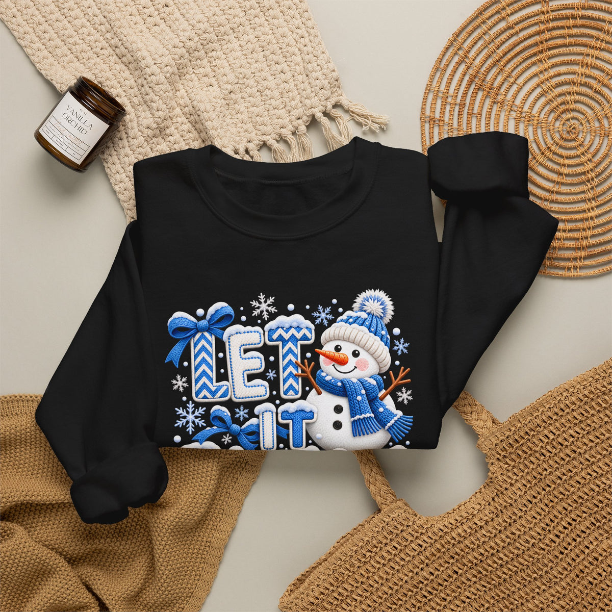 Let It Snow Sweatshirt,  Cute Snowman Winter Christmas Crewneck - 14545