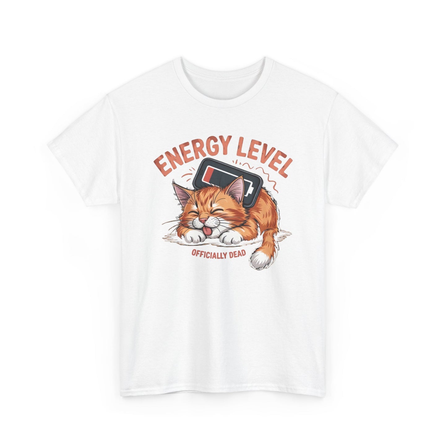 Energy Level: Officially Dead T-Shirt — Funny Cat Graphic Tee, Cat Lover Gift - 14867