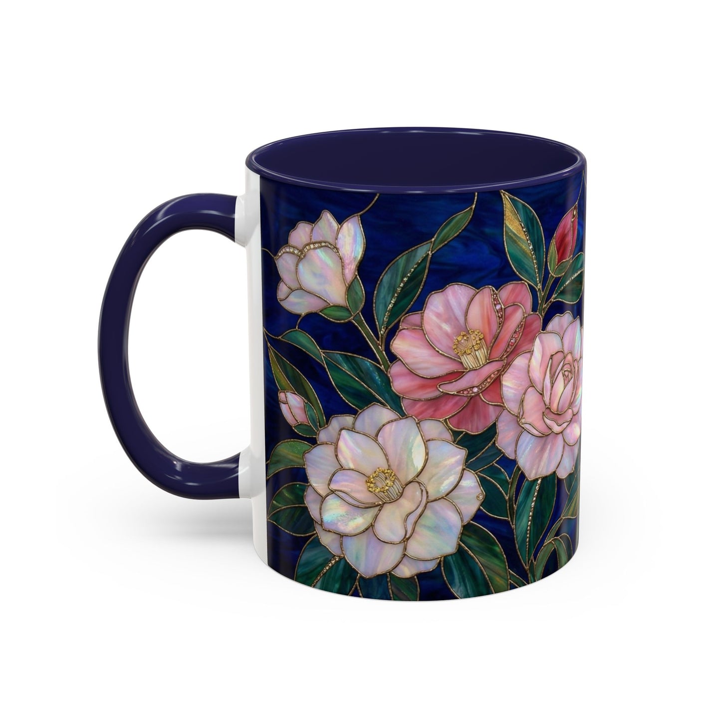 Camellia Floral Accent Coffee Mug — Stained Glass Design (11/15oz) - 14558