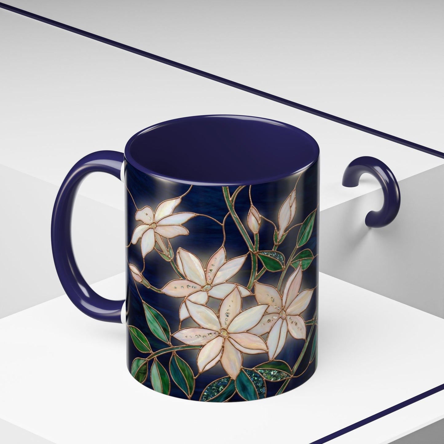 Jasmine Floral Accent Coffee Mug —  Stained Glass Design (11/15oz) - 14573
