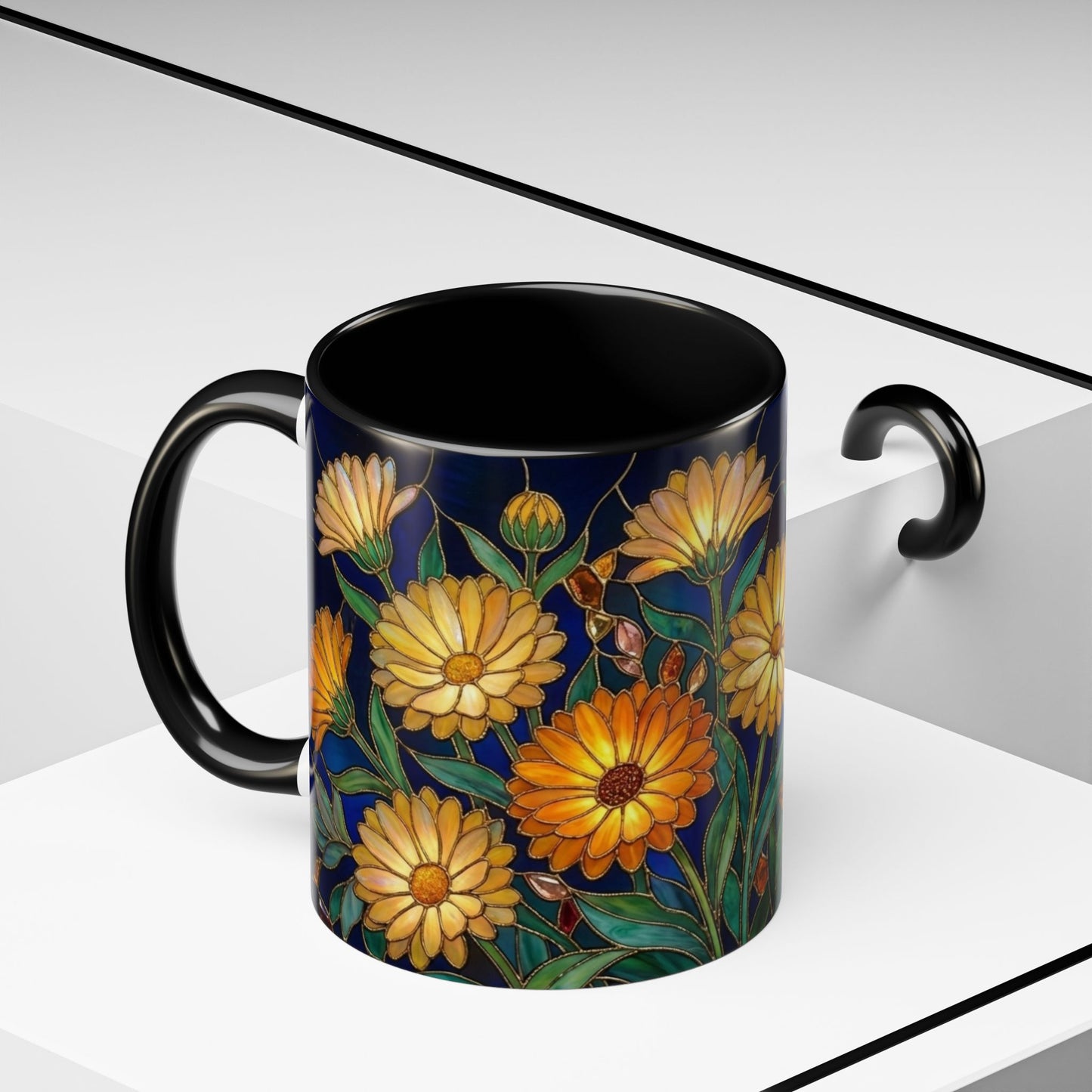 Calendula Accent Coffee Mug — Stained Glass Design (11/15oz) - 14549