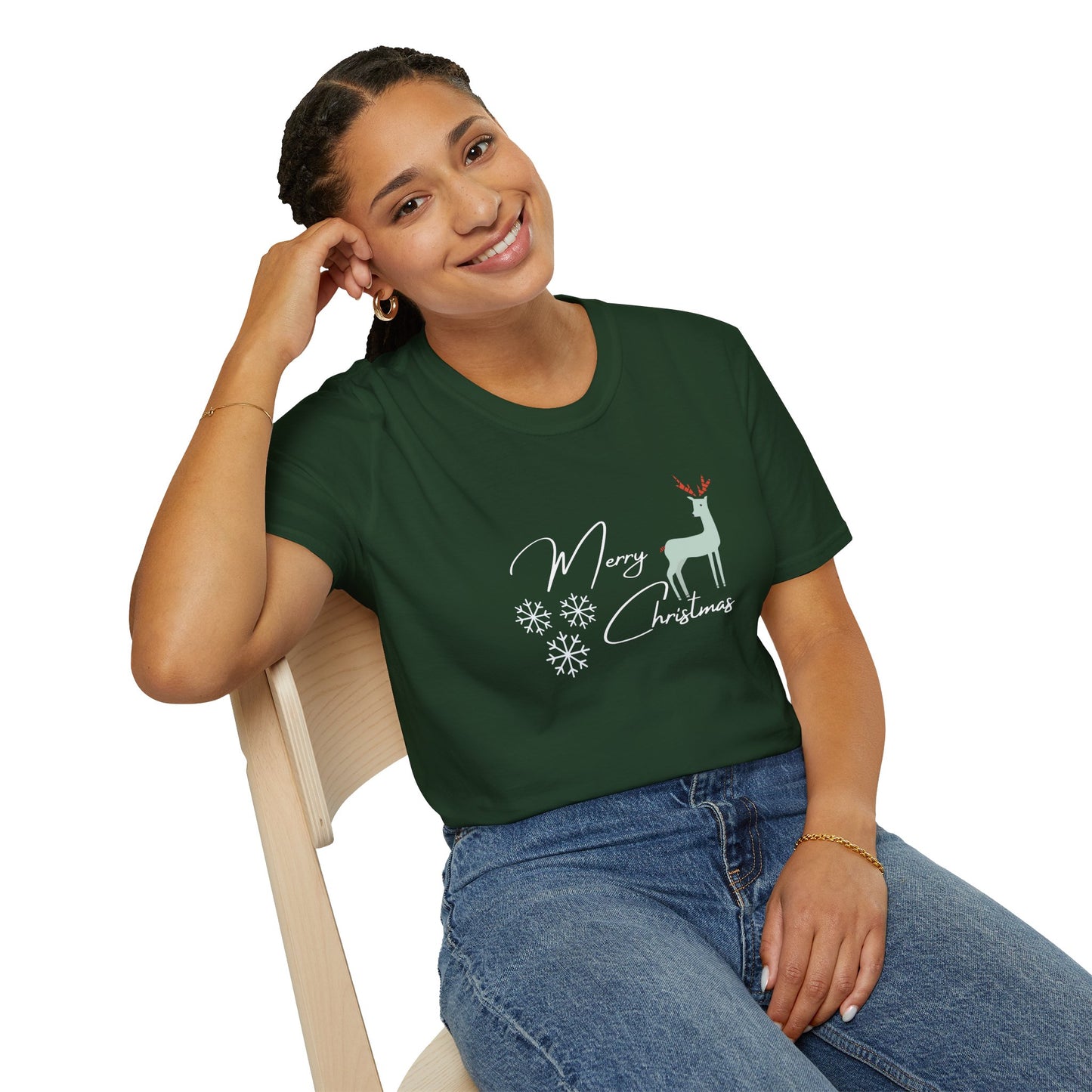 Reindeer, Merry Christmas - Unisex Softstyle T-Shirt - 10200