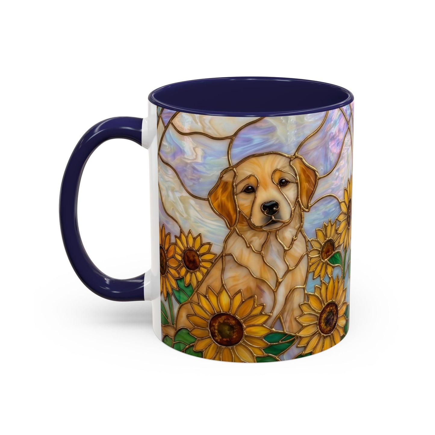 Sunflower Golden Retriever P uppiesAccent Coffee Mug –  Stained Glass Design (11/15 oz) - 14527