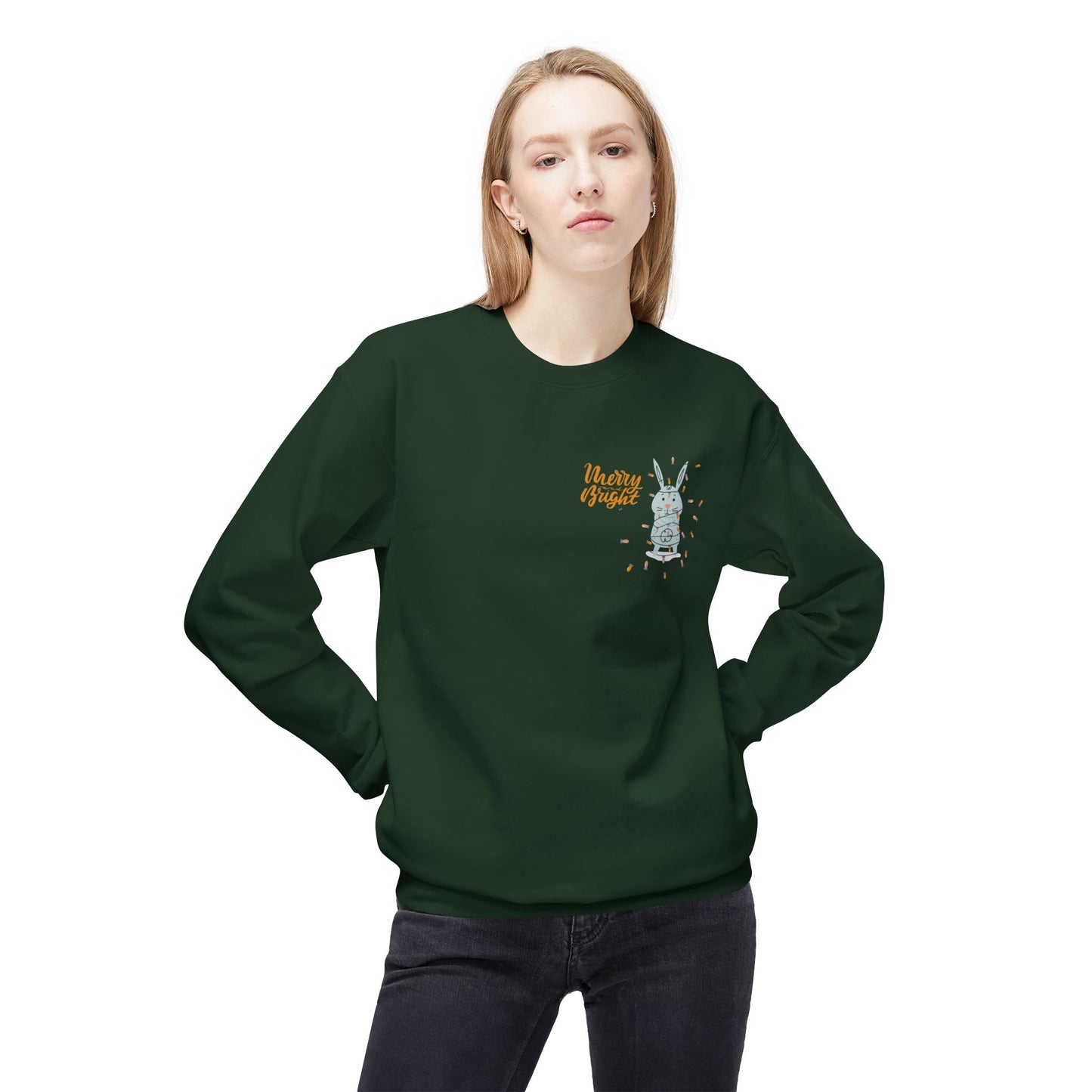 Rabbit with Christmas Light - Unisex Midweight Softstyle Fleece Crewneck Sweatshirt - 10492