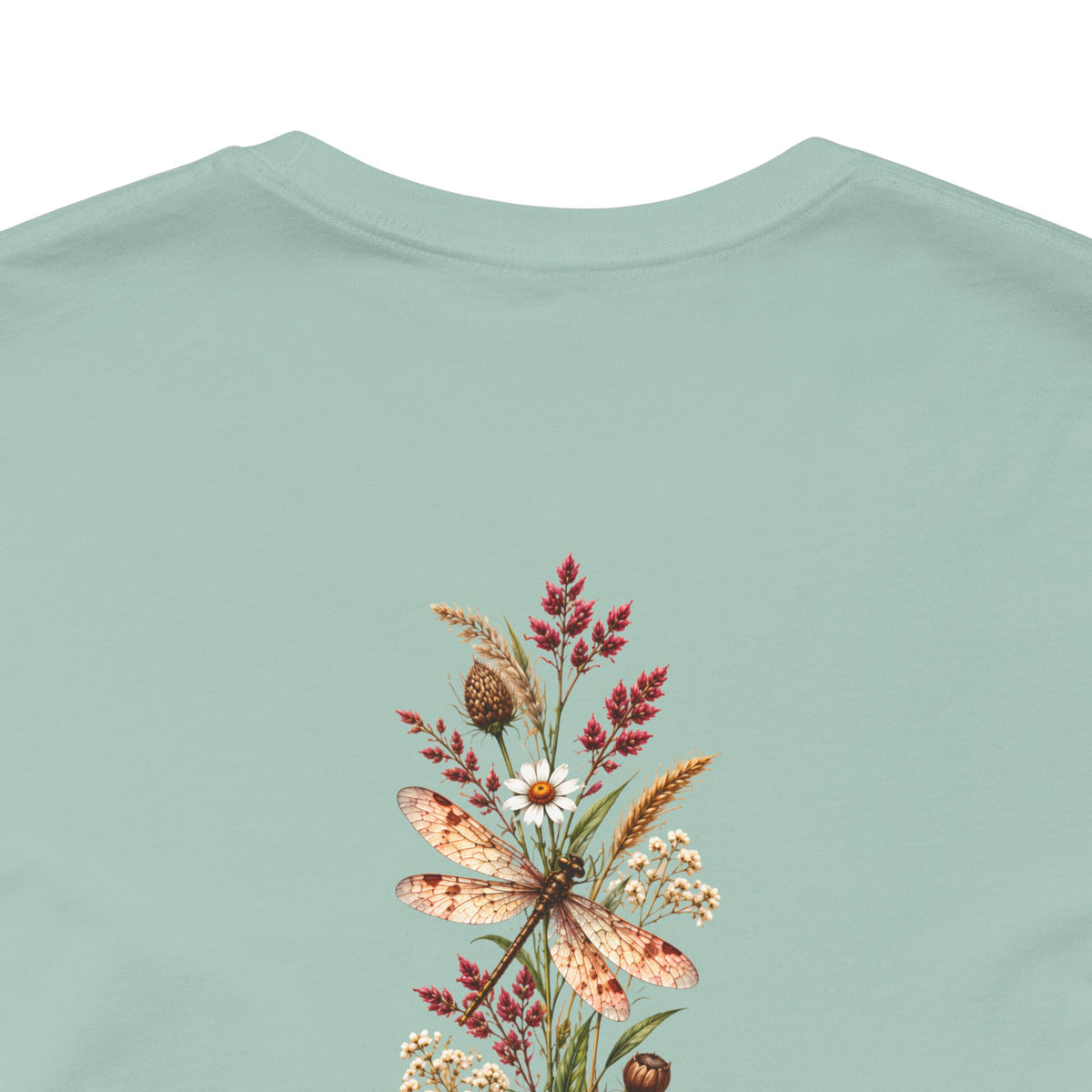 Vintage Wildflower & Dragonfly T-Shirt, Botanical Front & Back Tee - 14549