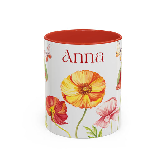 Bright Flowers, Anna, Name Customizable - Accent Coffee Mug (11, 15oz) - 11082