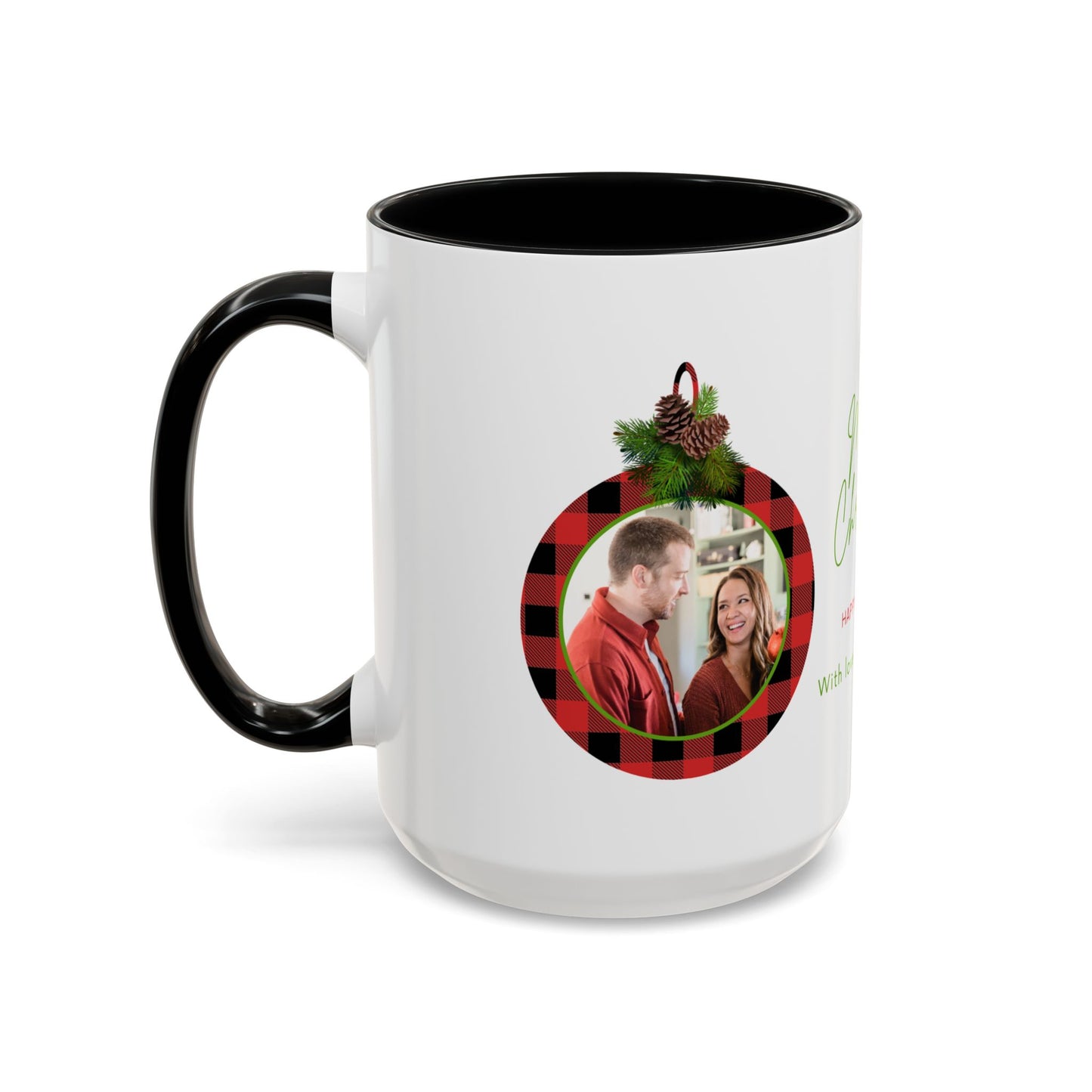 Merry Christmas & Happy New Year, Family Photo, Customizable - Accent Coffee Mug (11, 15oz) - 10918