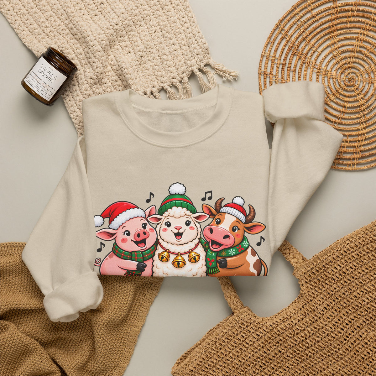 Christmas Farm Animal Friends Sweatshirt, Cute Holiday Crewneck - 14560