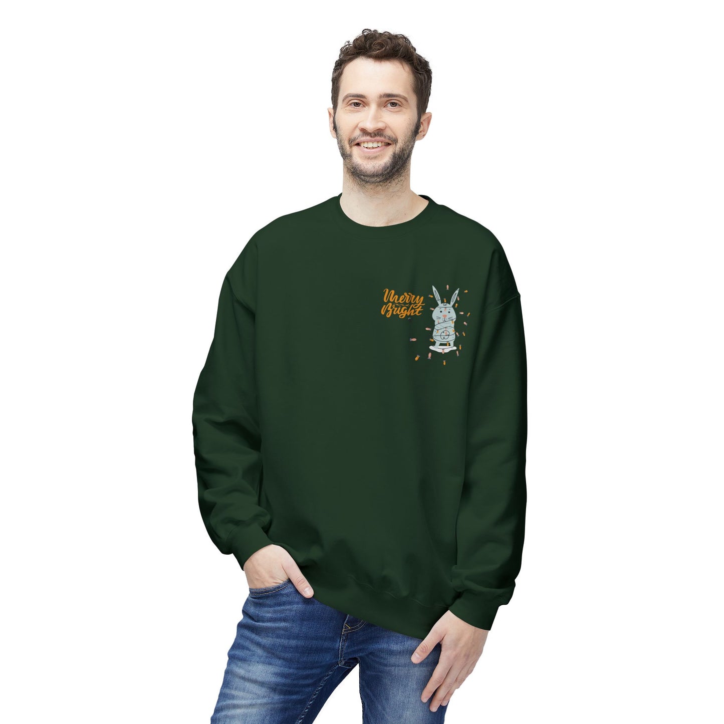 Rabbit with Christmas Light - Unisex Midweight Softstyle Fleece Crewneck Sweatshirt - 10492