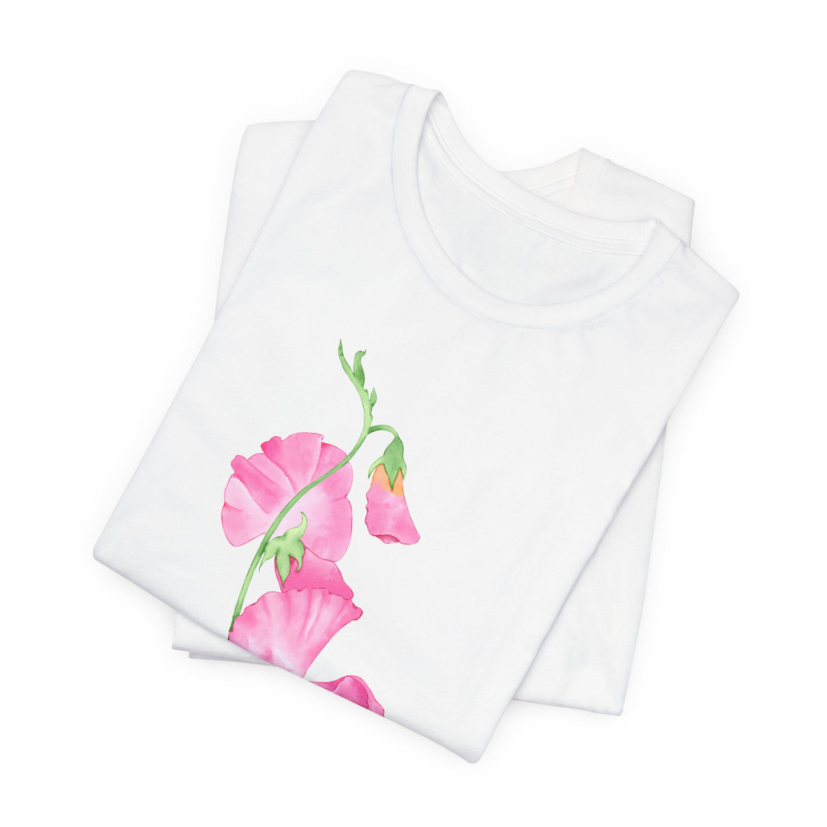 Sweet Pea Floral T-Shirt, Pink Watercolor Flower Graphic Tee - 14962